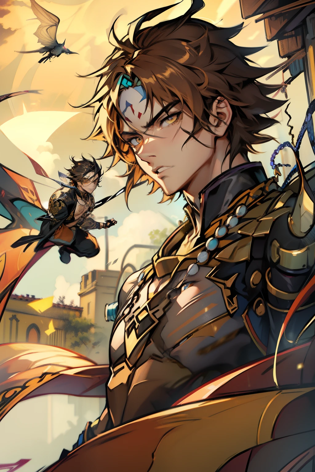 male people,((Masterpiece)), ((Best quality)), Ultra detailed,((illustration)), Dynamic Angle, Detailed light, (Delicate eyes), Floating, 1boy, Male focus, Head, Clothing, Yellow eyes, necklace, tattoo,hijabi sluty, (Forehead:0.8), (ahoge:0.8), jewelry, apathy,Ray, chest muscle, Sexy ,frontage,style of anime4 K, 4K anime wallpaper, Badass anime 8 K, 4 k comic wallpaper, young anime man, Anime boys, Anime wallpapers 4 k, Anime wallpaper 4K, High quality anime art style, Anime moe art style, Anime art wallpaper 8 K, Anime art wallpaper 4 K, RGB lighting