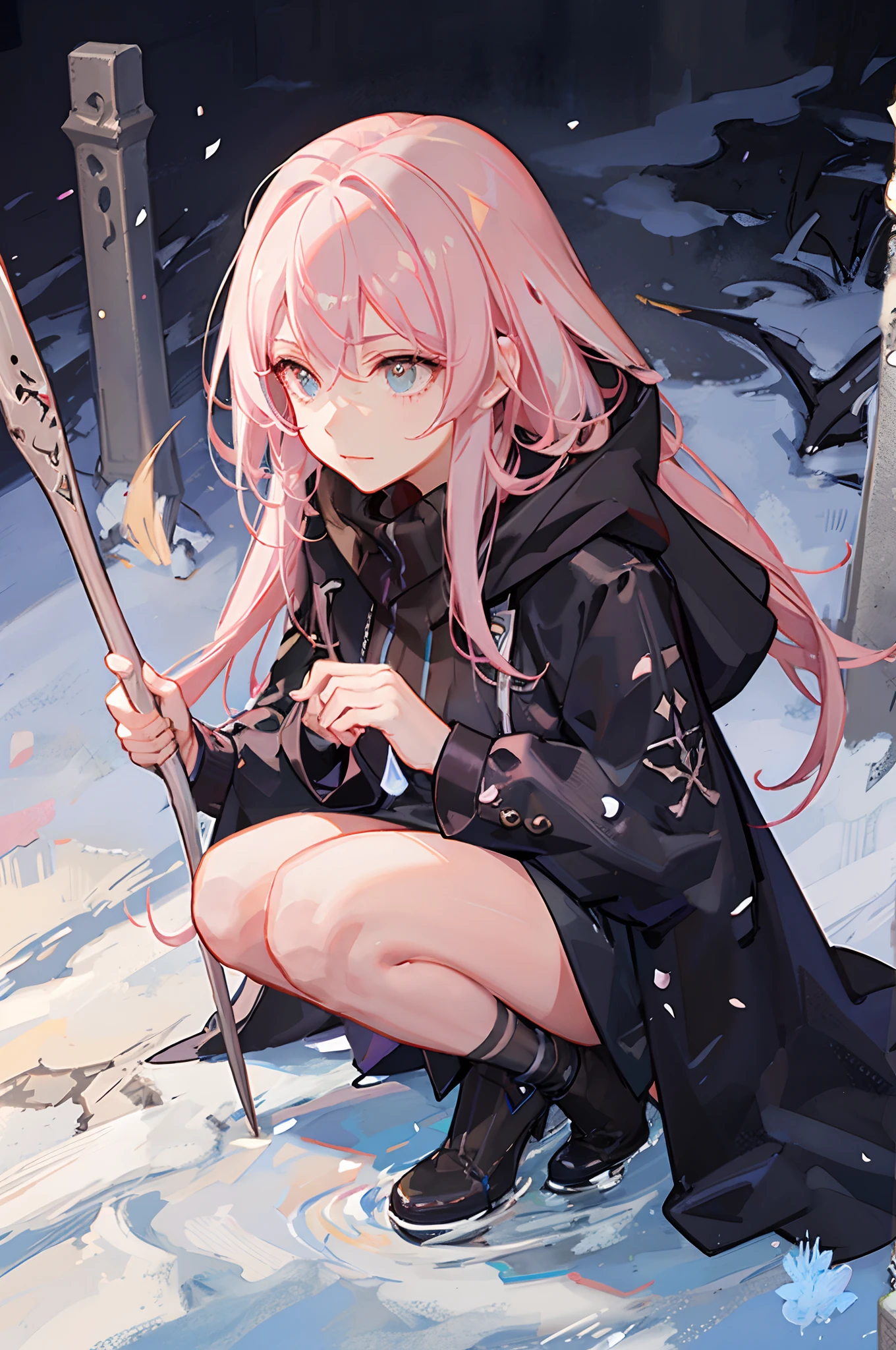 Cute hooded Grim Reaper shrouded in dark mist,Wielding a scythe,Emerge from the swirling shadows.Stand in the Cemetery of Forgotten Souls.(Light brown and light pink striped hair:1.3,),Perfect face,Proper body proportion,masutepiece,Super high-quality output images,超A high resolution,Intricate details,Very delicate and beautiful hair,photographrealistic,Dreamy,Professional Lighting,realistic shadow,Solo Focus,Beautiful hands,Beautiful fingers,Detailed finger features,detailed clothes features,Detailed hair features,detailed facial features,