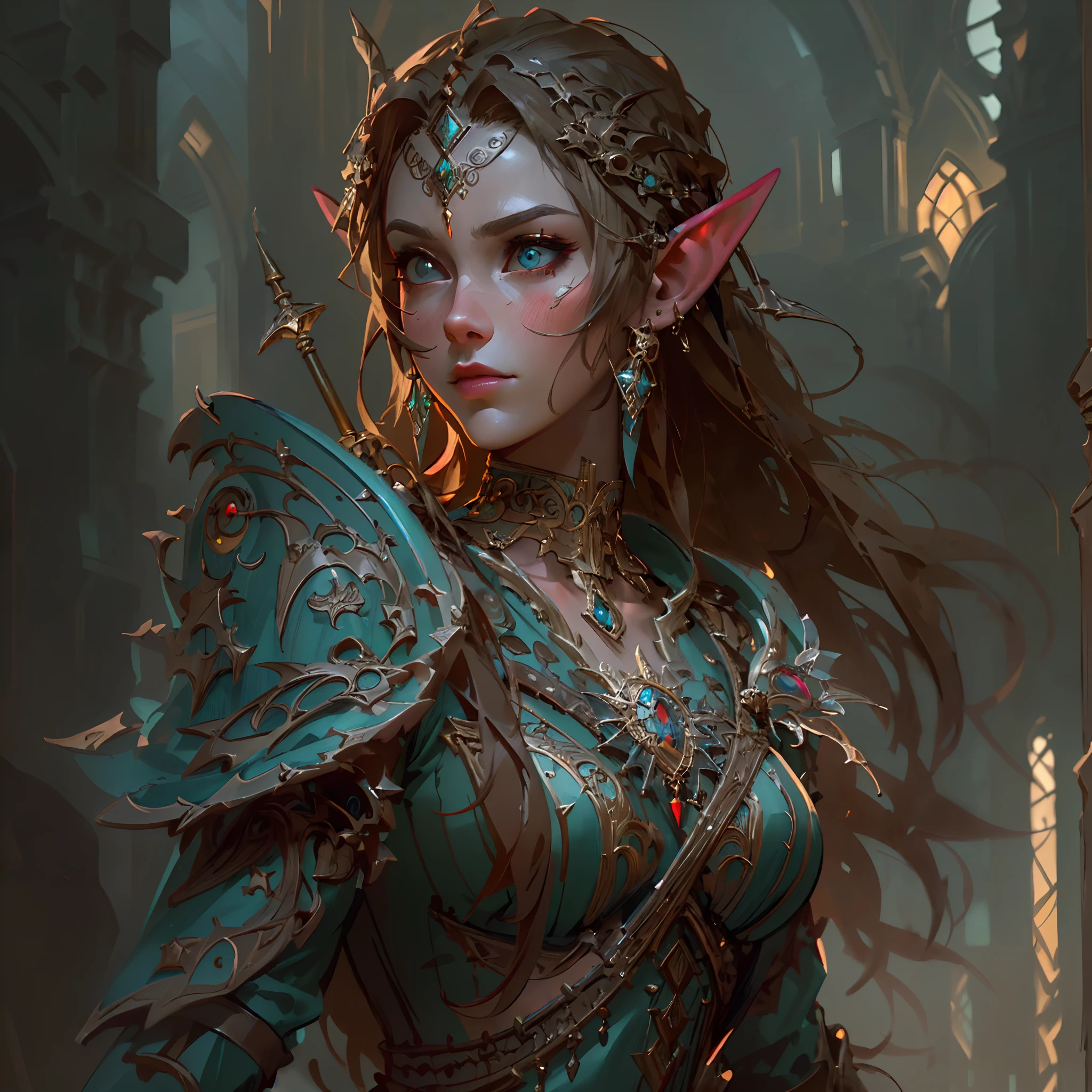 high details, best quality, 8k, [ultra detailed], masterpiece, best quality, (extremely detailed), dynamic angle, ultra wide shot, photorealistic, fantasy art, dnd art, rpg art, realistic art, a wide angle picture of an epic female elf, ready for battle  (intricate details, Masterpiece, best quality: 1.6) , full body, [[anatomically correct]]  (intricate details, Masterpiece, best quality: 1.6) casting magic spell (intricate details, Masterpiece, best quality: 1.5), [colorful magical sigils in the air],[ colorful arcane markings floating] (intricate details, Masterpiece, best quality: 1.6), holding a [sword] (intricate details, Masterpiece, best quality: 1.6) holding a [sword glowing in red light] (intricate details, Masterpiece, best quality: 1.6). in fantasy urban street ( (intricate details, Masterpiece, best quality: 1.6), a female, beautiful epic female elf, wearing elven leather armor (intricate details, Masterpiece, best quality: 1.3), wearing colorful cloak, flowing cloak, high heeled leather boots, ultra detailed face (intricate details, Masterpiece, best quality: 1.6), small pointed ears, thick hair, long hair, dynamic hair, fair skin intense eyes, fantasy city background (intricate details, Masterpiece, best quality: 1.6), sun light, backlight, depth of field (intricate details, Masterpiece, best quality: 1.3), high details, best quality, highres, ultra wide angle