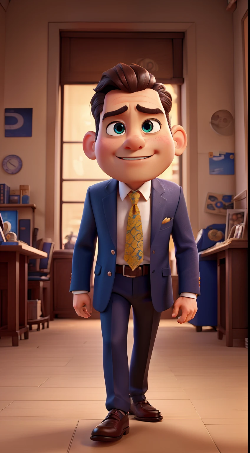 The poster depicts an entrepreneur，Speaking in a suit，Present a blind box toy style，Vividly textured skin。Created in Pixar style，HD Ultra Resolution reaches Ultra HD and retina level，Beautiful and delicate picture quality brings wonderful visual effects，Become a beautiful masterpiece。