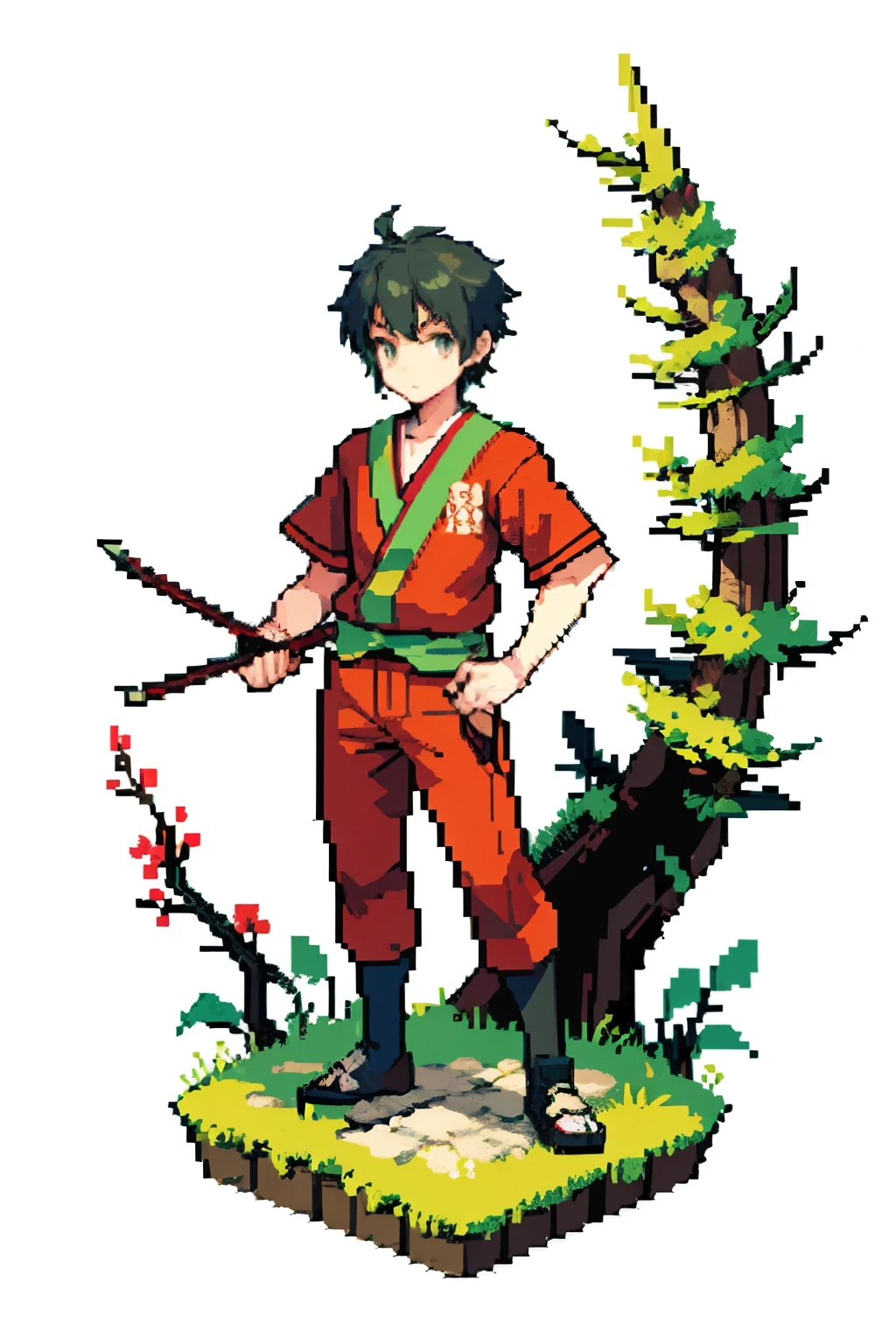 masterpiece, top quality, best quality), pixel,pixel art, 1 boy, japanese, ancient, fullbody, woodcutter