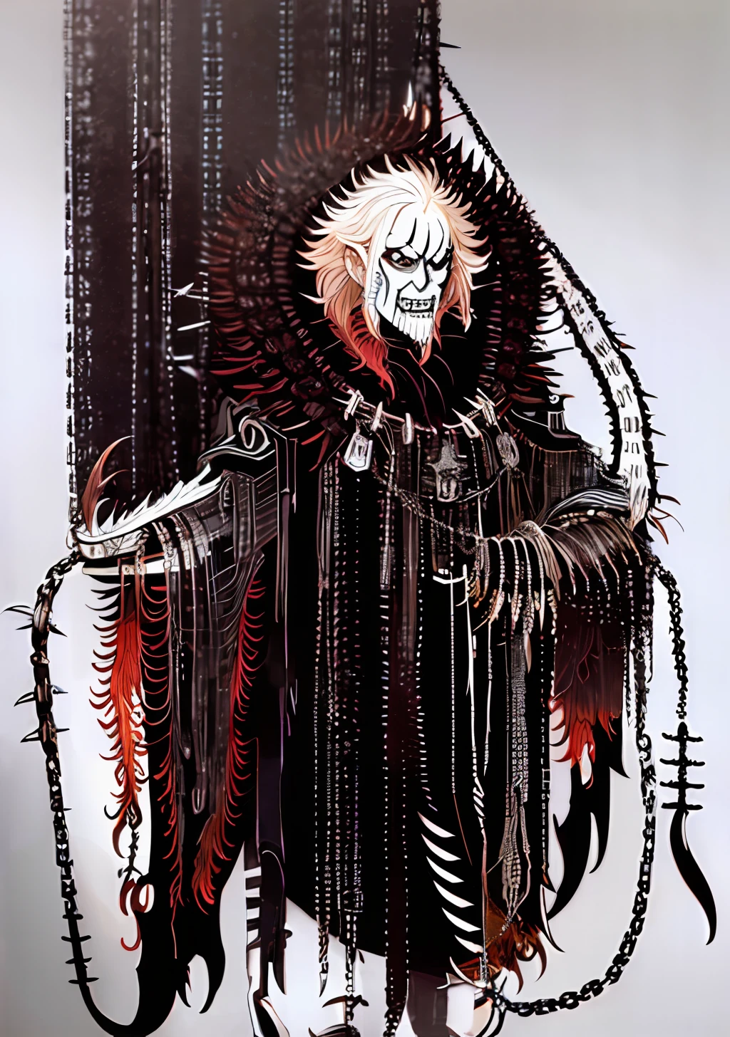 ((1character))), (((Undd, drawing))), (((black centipede))), (((claws))), (( (asymetrical))), (((ring chains))), ((leather, spiked metal plates, spikes, knife belt))