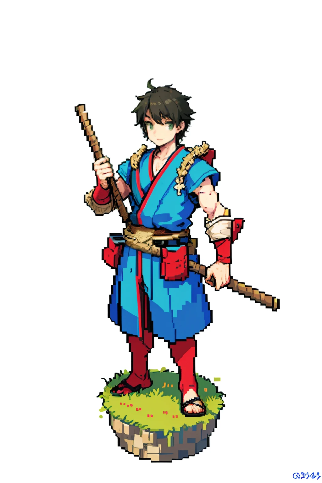 masterpiece, top quality, best quality), pixel,pixel art, 1 boy, japanese, ancient, fullbody, woodcutter