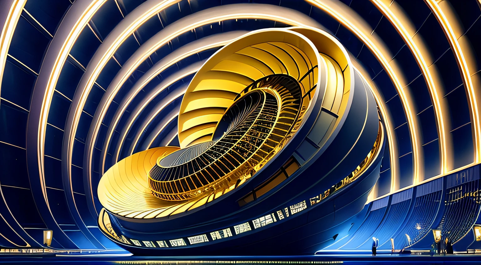 nautilus,Nautilus shape,Nautilus shaped building,golden section, high detal, afofuturism, cinmatic lighting, reflective light, atmosphric perspective, in a panoramic view, f/4.0, Nikon, hyper HD, super detailing, high detal, high qulity, best qualtiy, 8K