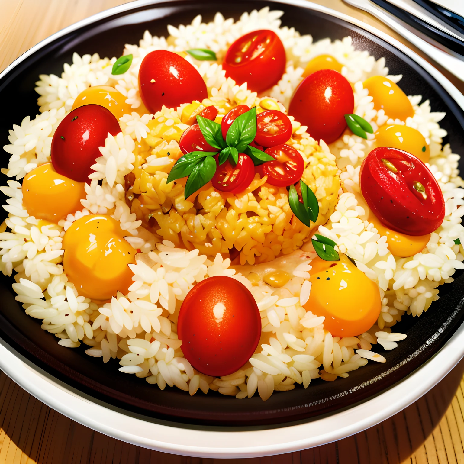 Scrambled egg rice with tomatoes，Delicious，The color is attractive