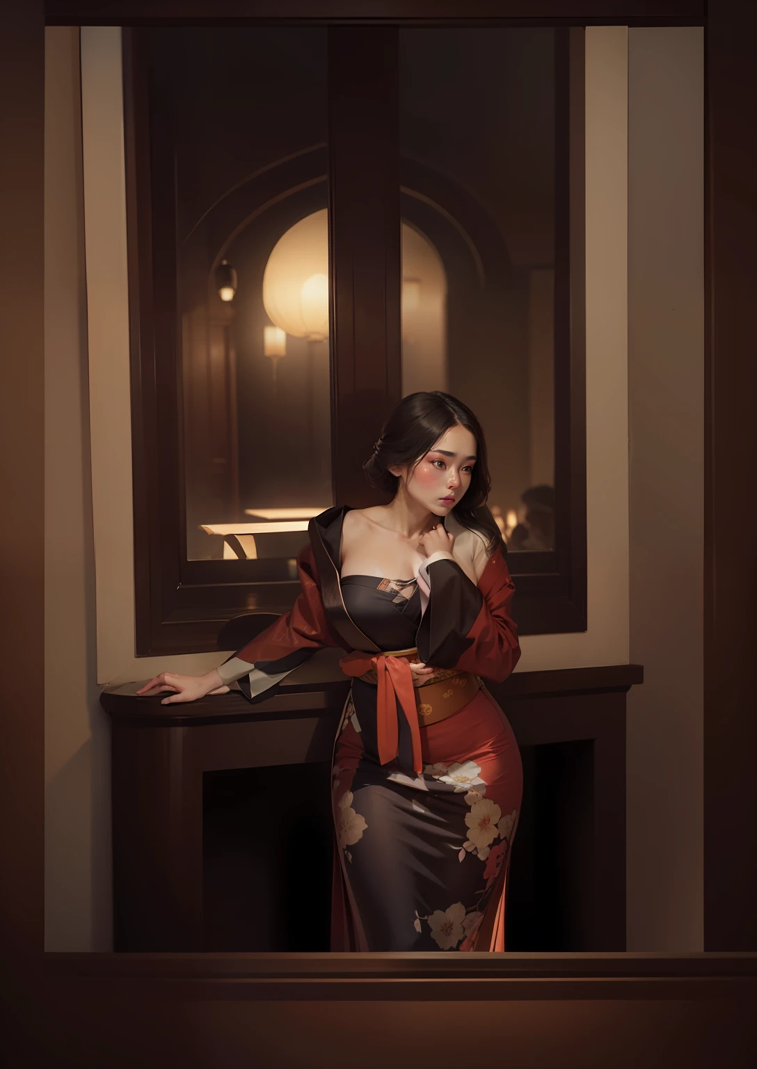 An elegant lady wearing a kimono