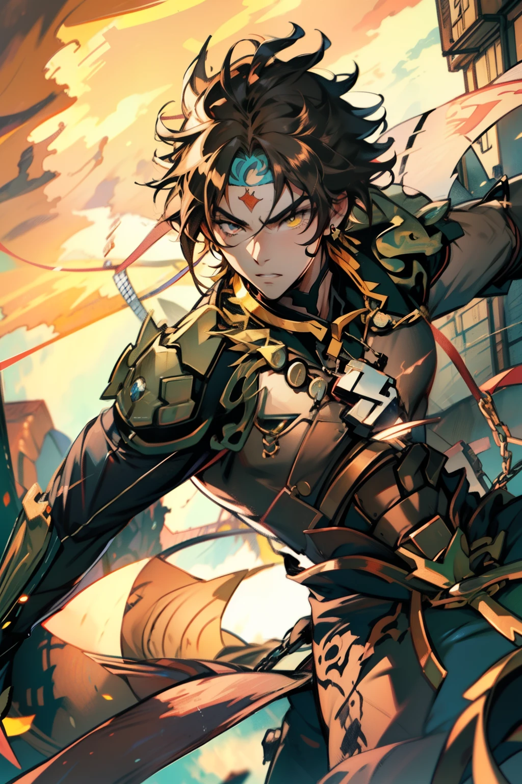 male people,((Masterpiece)), ((Best quality)), Ultra detailed,((illustration)), Dynamic Angle, Detailed light, (Delicate eyes), Floating, 1boy, Male focus, Head, Clothing, Yellow eyes, necklace, tattoo,hijabi sluty, (Forehead:0.8), (ahoge:0.8), jewelry, apathy,Ray, chest muscle, Sexy ,frontage,style of anime4 K, 4K anime wallpaper, Badass anime 8 K, 4 k comic wallpaper, young anime man, Anime boys, Anime wallpapers 4 k, Anime wallpaper 4K, High quality anime art style, Anime moe art style, Anime art wallpaper 8 K, Anime art wallpaper 4 K, RGB lighting