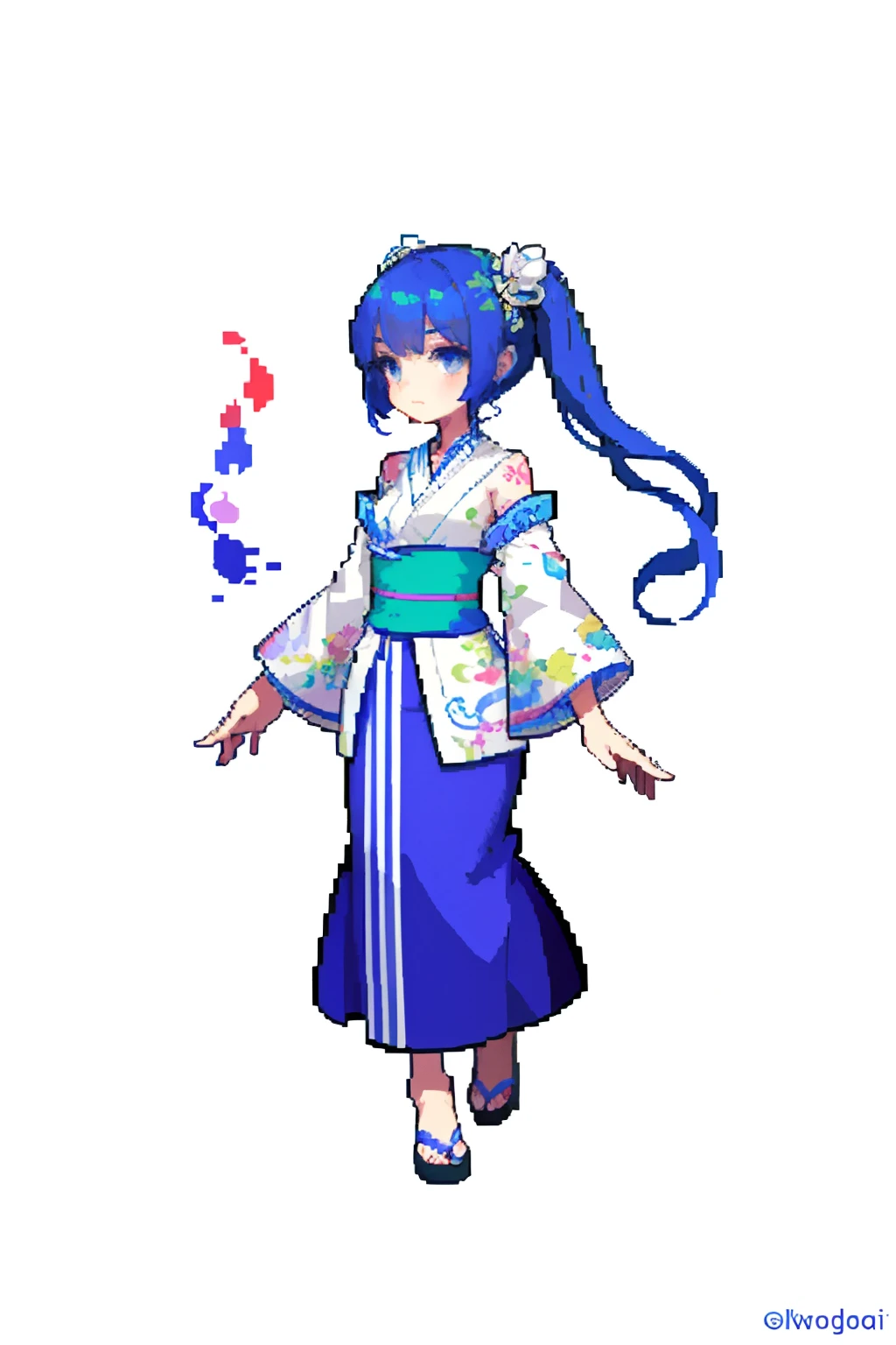 masterpiece, top quality, best quality), pixel,pixel art, 1 girl, soul, tatoo, soul hair, white kimono, candle, fullbody