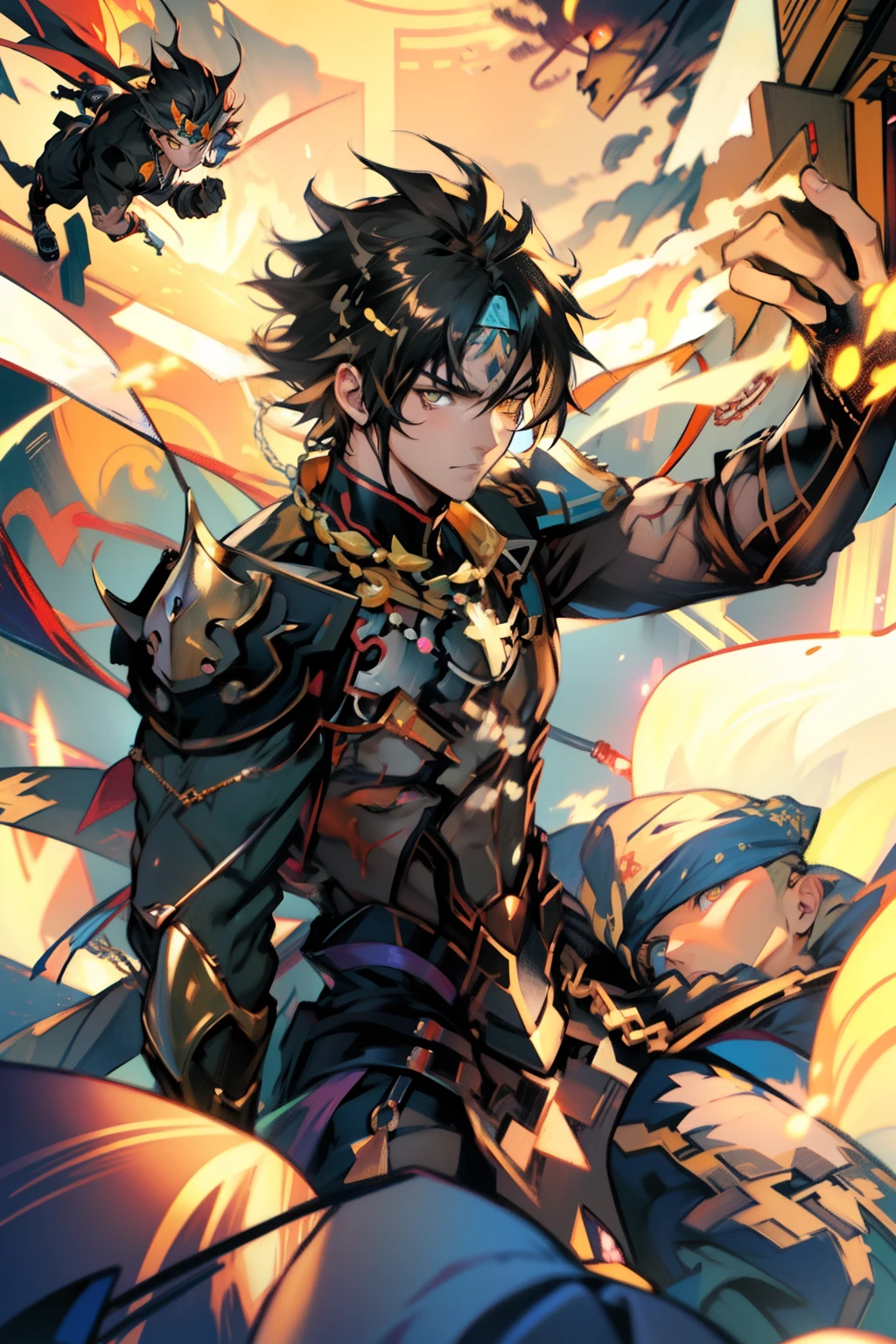 male people,((Masterpiece)), ((Best quality)), Ultra detailed,((illustration)), Dynamic Angle, Detailed light, (Delicate eyes), Floating, 1boy, Male focus, Head, Clothing, Yellow eyes, necklace, tattoo,hijabi sluty, (Forehead:0.8), (ahoge:0.8), jewelry, apathy,Ray, chest muscle, Sexy ,frontage,style of anime4 K, 4K anime wallpaper, Badass anime 8 K, 4 k comic wallpaper, young anime man, Anime boys, Anime wallpapers 4 k, Anime wallpaper 4K, High quality anime art style, Anime moe art style, Anime art wallpaper 8 K, Anime art wallpaper 4 K, RGB lighting