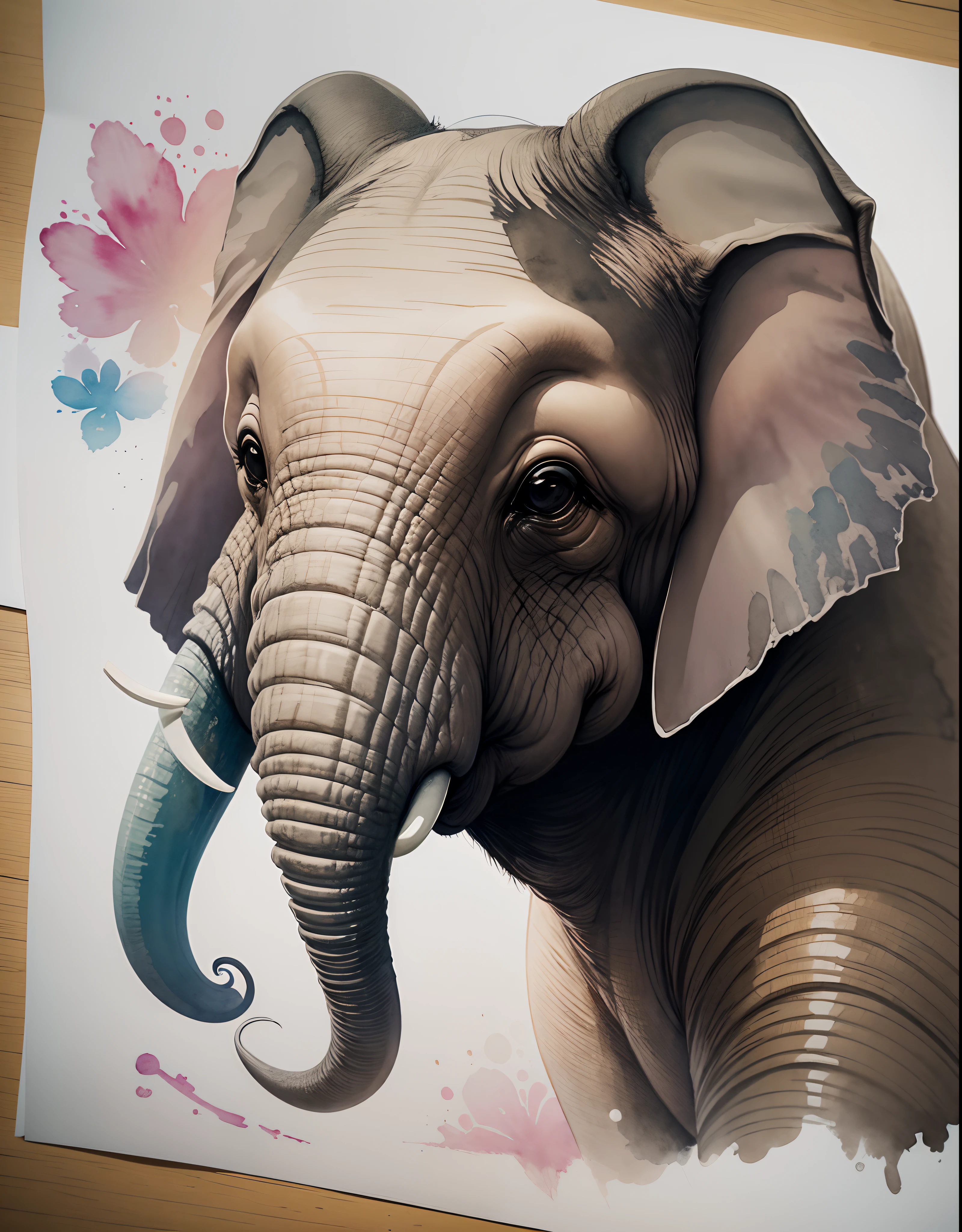 Watercolor Elephant PRINTABLE , front face and body, --auto --s2