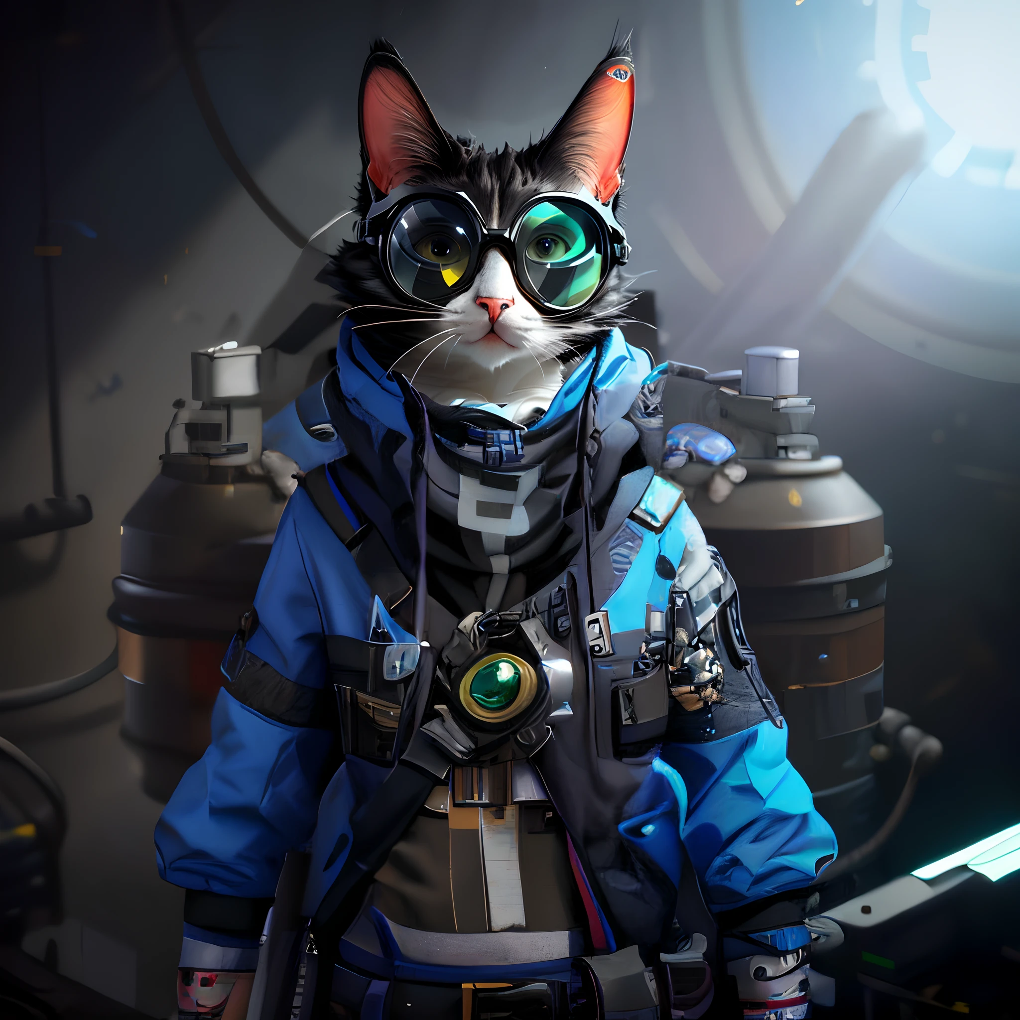 Cat's head wearing goggles