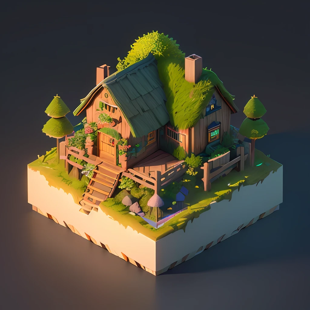 (isometric 3D),(masterpiece), (extremely detailed CG unity 8k wallpaper), (best quality), (best illustration), (best shadow),
a cute ,A round turnip hut covered with moss
,octane render,ray tracing,ultra detailed