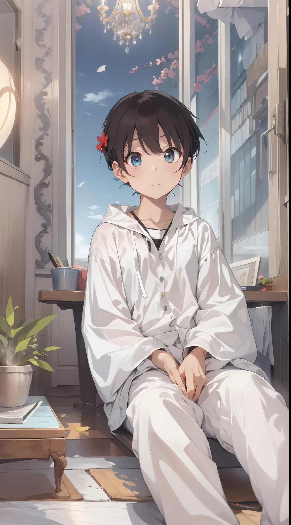 tmasterpiece, Best quality at best, high high quality, 1boy, 独奏, malefocus, looking at viewert, The upper part of the body, liberta_arcana_famiglia, pyjamas, Reference illustration, Screen cover illustration, Screen cover redraw, simplebackground, singleBareShoulder, 独奏, white backgrounid