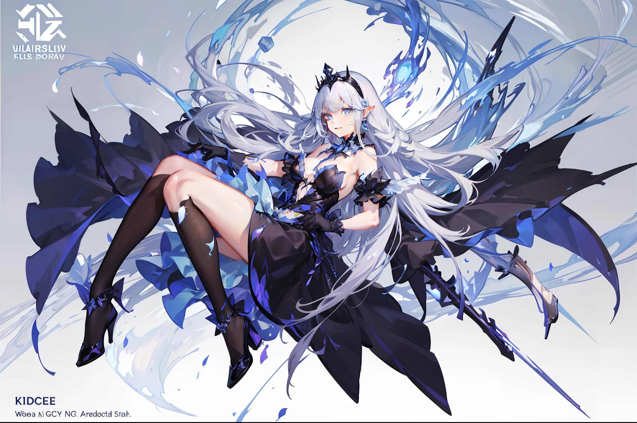 extremely delicate and beautiful girl, Sorceress, superfine illustration, contour deepening beautiful detailed glow, refined rendering, Whole body, {up looking_で_viewer}, focus on girl, arms are_support, {beautiful detailed fullbody}, girl,Woman,Female, 年轻,20 years old, {Very long hair}, {hime-cut}, wept bangs, Floating hair, side locks, Black hair, {long hair flowing with the wind}, Delicate beautiful face, {rape face}, Detailed beautiful eyes, ;D, Bare_shoulders, Large_breasts, , pale blue eyes, Beautiful accessories, Highly detailed gorgeous tiara, earrings, Collar, white_gloves, {{Beautiful detailed black Gothic Empire waist dress}}, puffies_Short_sleeves, Black_thighs thighs thighs thighs, high_heels, lace flowing and melt, 鎖骨, Black clothes, Night, Detailed background, butterflys flying around, blazing, {{Hyper Detailed}}, {{very precise details}}, {{the Extremely Detailed CG Unity 8K Wallpapers}},[[bad face]], [[Fused fingers]], [[Malformed hands]], [[[Multiple arms、an legs]]]