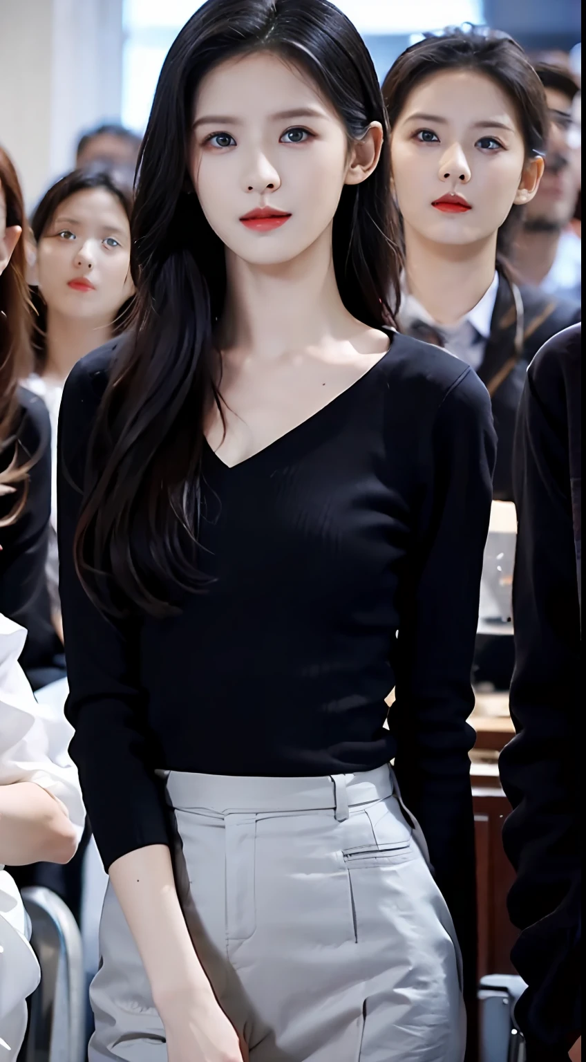 best qualtiy,tmasterpiece,超高分辨率,(realisticlying:1.4),RAW photogr,1 European girl,Coil your hair,eBlue eyes,Detailed eyes and face,skinny pants,动态照明,Photograph the full-length body,model poses,Taobao model pose,stand posture