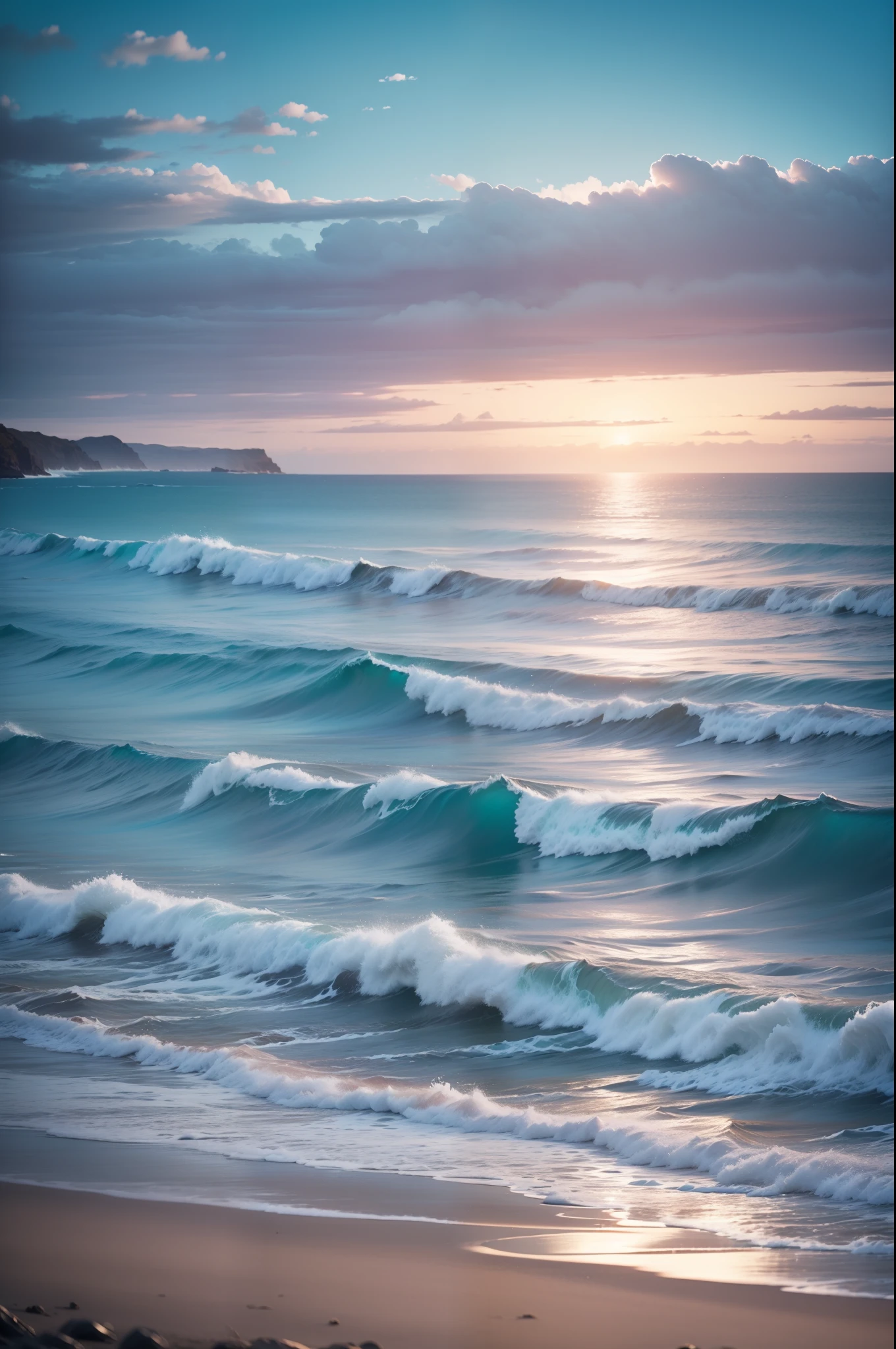 photo of coastline, vast ocean view,wind, waves, peace, calm, relaxing, 8k uhd, dslr, soft lighting, high quality, film grain, Fujifilm XT3, chromatic aberration, caustics, dreamy