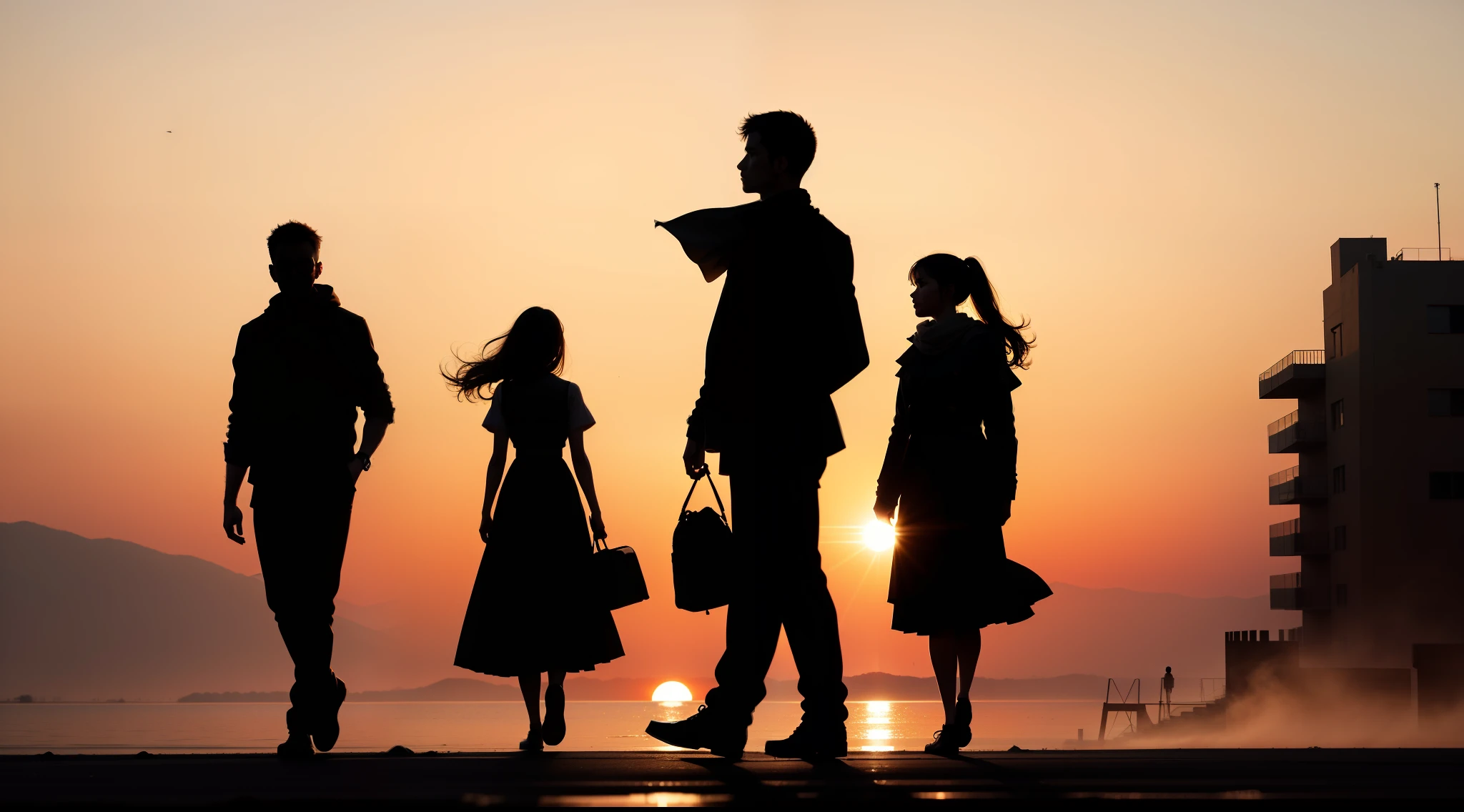 A silhouette walking into a sunrise, beginning a new day's potential