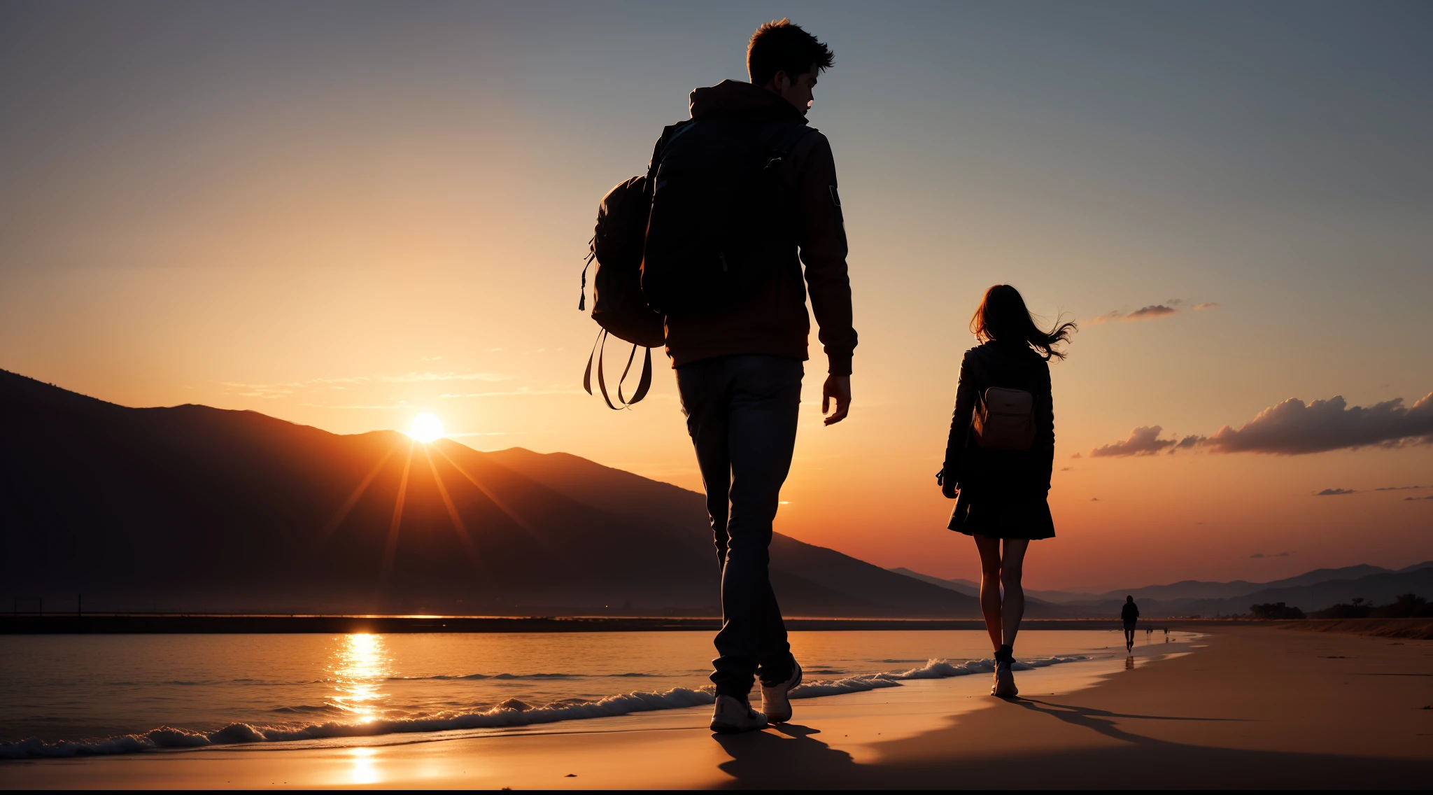 A silhouette walking into a sunrise, beginning a new day's potential