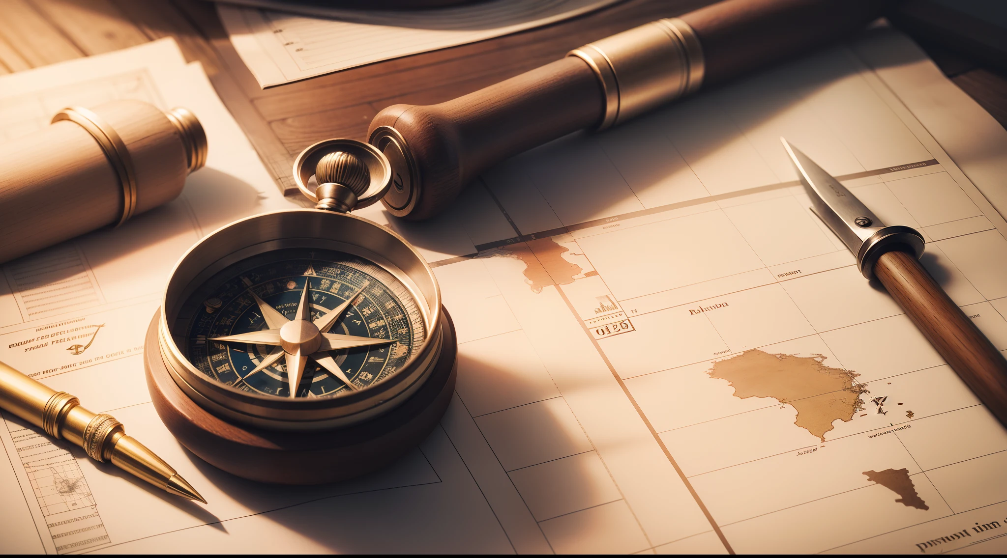 A compass on an old map, planning finances and charting direction