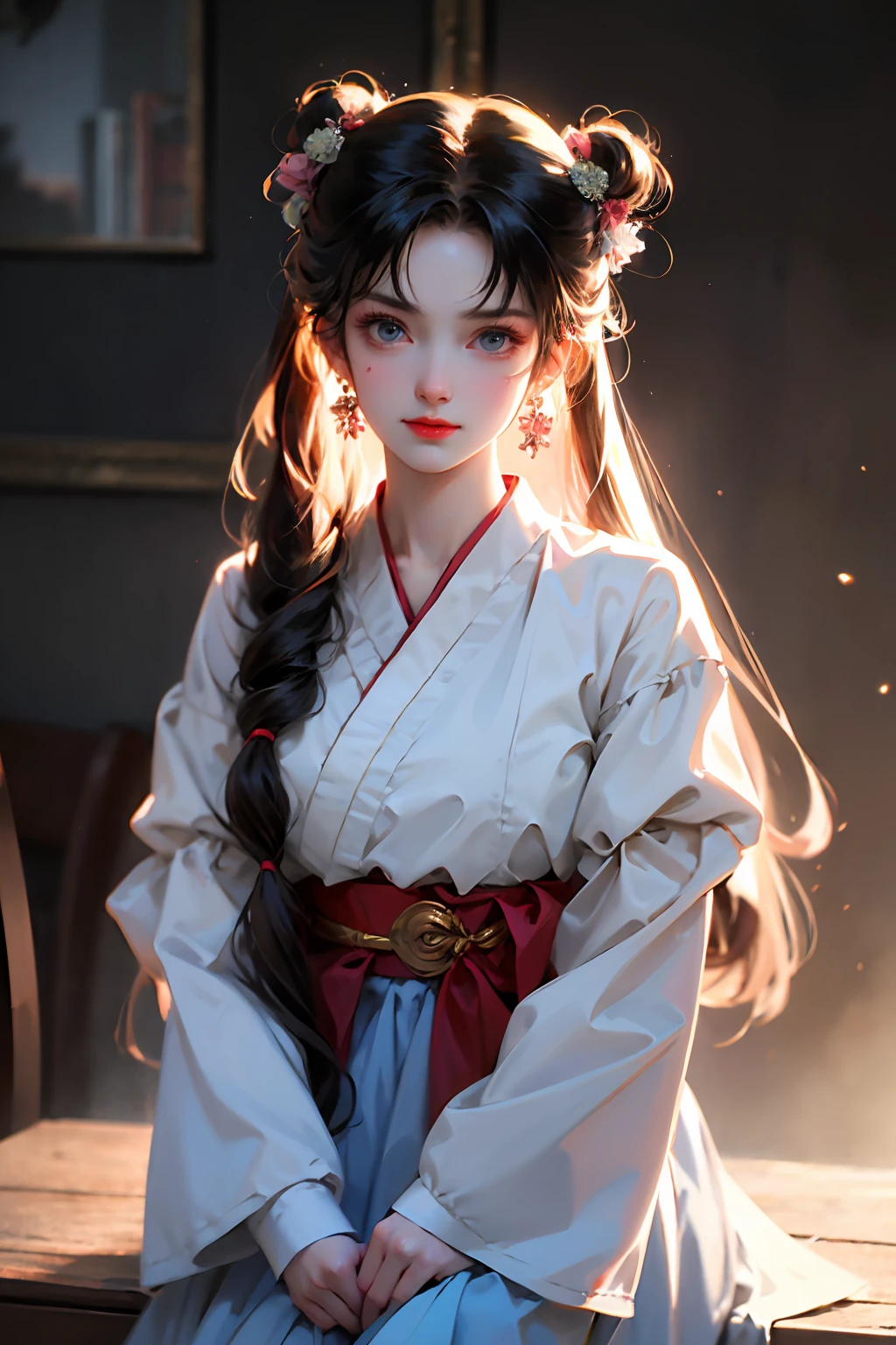 best quality,masterpiece,illustration,an extremely detailed and beautiful,extremely detailed,CG,unity,8k wallpaper,Amazing,finely detail,master,best quality,official art,extremely detailed CG unity 8k wallpaper,absurd,unbelievable Ridiculous, huge file size, super detailed, high resolution, very detailed, beautiful detailed girl, very detailed eyes and face, beautiful detailed eyes, light on face, (Hanbok: 1.1), 1girl, full body, full body Photo, ru_qun