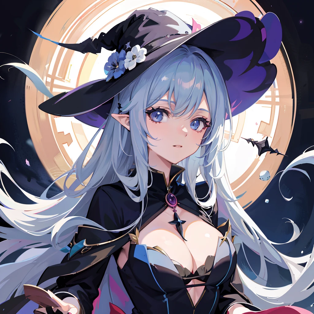 Anime girl in witch hat and dress, flirty anime witch casting magic, pretty sorceress, beautiful female witch, beautiful wizard, beautiful female witch, beautiful celestial mage, sky witch, portrait of a sorceress, astral witch clothes, the witch, Black Magician Girl, portrait of a young witch girl