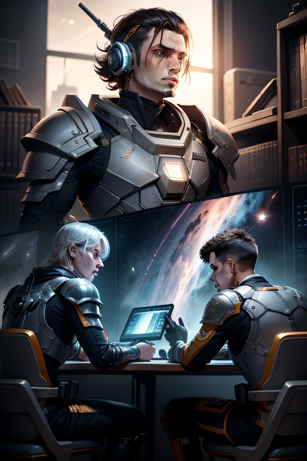 Space battleships,armor,male people,Science and Technology Library