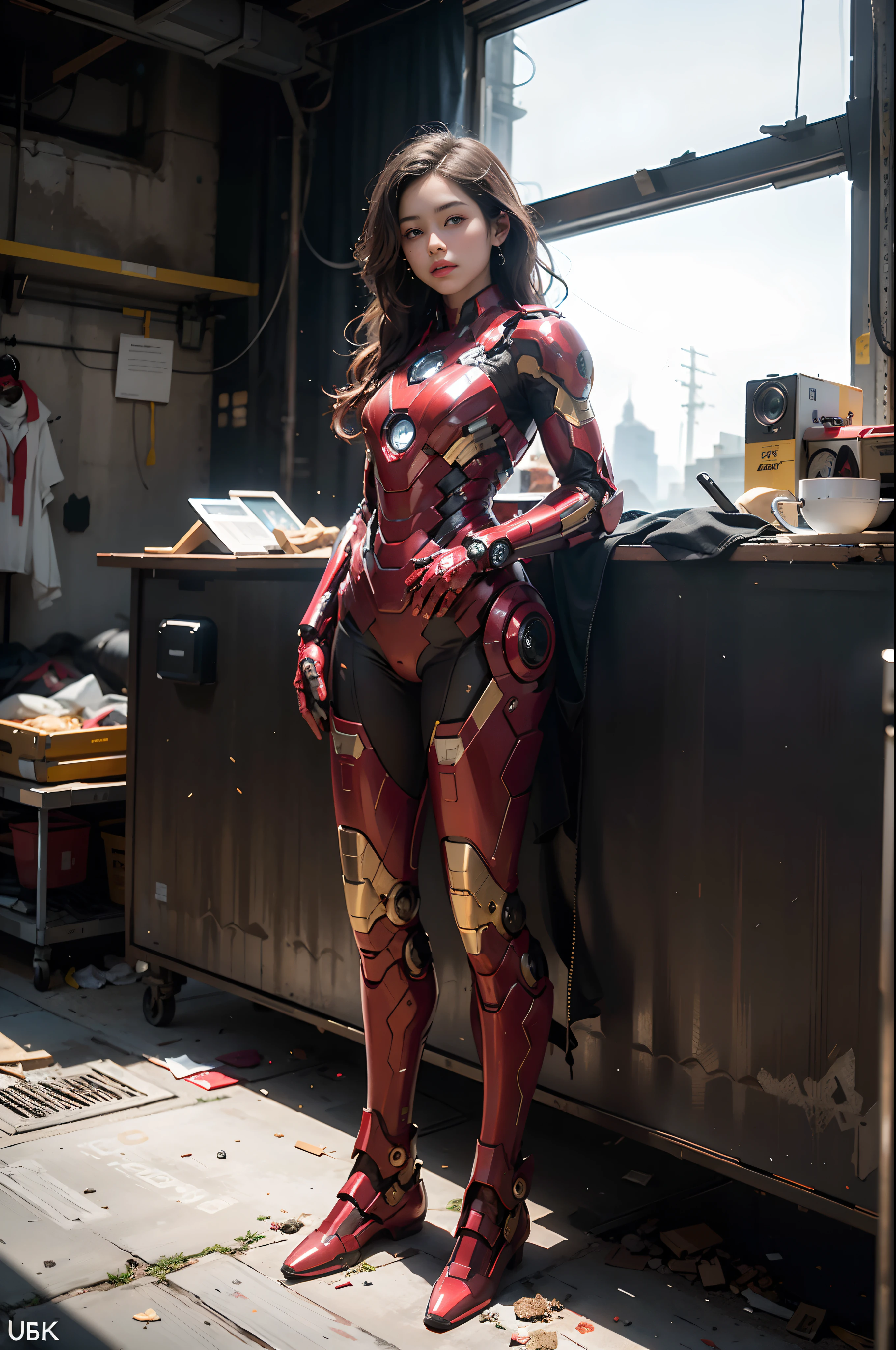(1girl:1.3), solo,__body-parts__, official art, unity 8k wallpaper, ultra detailed, beautiful and aesthetic, beautiful, masterpiece, best quality, RAW, masterpiece, super fine photo,, best quality, super high Resolution, photorealistic, sunlight, full body portrait, stunningly beautiful,, dynamic pose, delicate face, vibrant eyes, (side view), she is wearing a futuristic Iron Man mech, red and gold, Highly detailed abandoned warehouse background, detailed face, detailed complex busy background, messy, gorgeous, milky, high detailed skin, realistic skin details, visible pores, sharp focus, volumetric fog, 8k uhd, dslr camera, High quality, film grain, fair skin, photorealism, lomography, sprawling metropolis in a futuristic dystopia, view from below, translucent