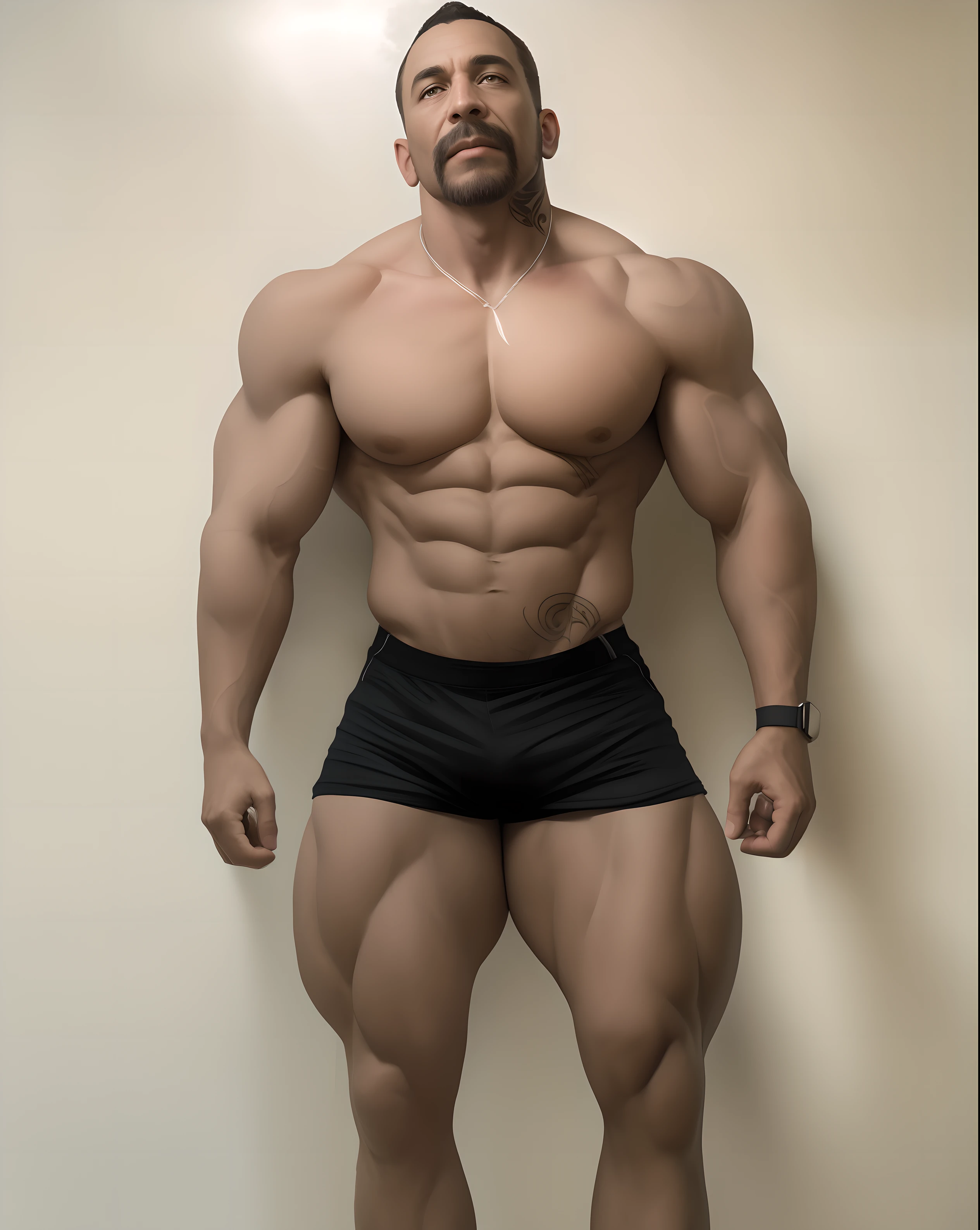 (raw photo:1.2), (photorealistic:1.4), old African American men, white beard, goatee, mustache, huge abs, massive muscles, muscular bodybuilder, very detailed eyes and face, beautiful detailed eyes, ridiculous, incredibly ridiculous, huge file size, super detailed, high resolution, very detailed, best quality, masterpiece, kemomimi, ((tattoos on pecs)), illustration, very detailed, CG, unified, 8k wallpaper, amazing, Fine details, masterpiece, best quality, very detailed CG 8k wallpaper, light on face, cinematic lighting, 1boy, 60 years old,