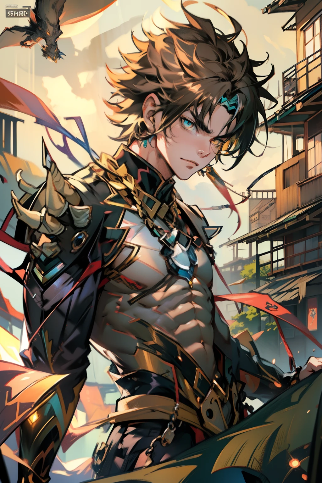 male people,((Masterpiece)), ((Best quality)), Ultra detailed,((illustration)), Dynamic Angle, Detailed light, (Delicate eyes), Floating, 1boy, Male focus, Head, Clothing, Yellow eyes, necklace, tattoo,hijabi sluty, (Forehead:0.8), (ahoge:0.8), jewelry, apathy,Ray, chest muscle, Sexy ,frontage,style of anime4 K, 4K anime wallpaper, Badass anime 8 K, 4 k comic wallpaper, young anime man, Anime boys, Anime wallpapers 4 k, Anime wallpaper 4K, High quality anime art style, Anime moe art style, Anime art wallpaper 8 K, Anime art wallpaper 4 K, RGB lighting