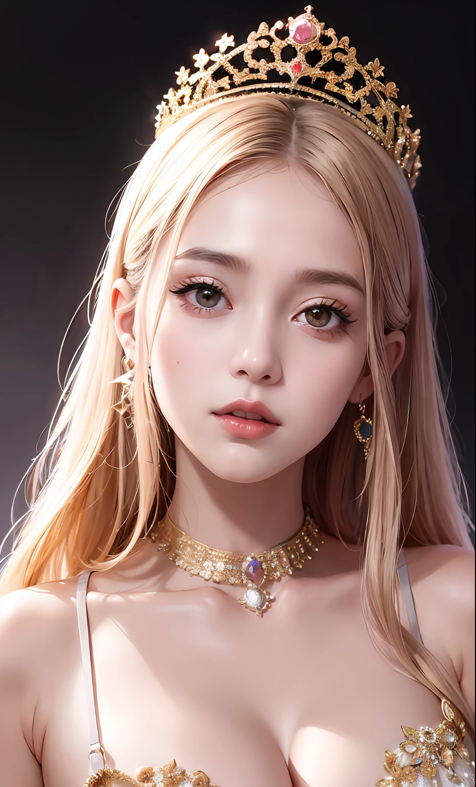 (8k, photo RAW, photoreallistic : 1,25), (lipgloss, cils, gloss-face, peau brillante, beste-Qualit, ultra highres, profondeur de champ, aberration chromatique, caustiques, Wide lighting, ombrage naturel, idole Kpop) regardant le spectateur d'un bonheur serein et divin, princesse look moroccan