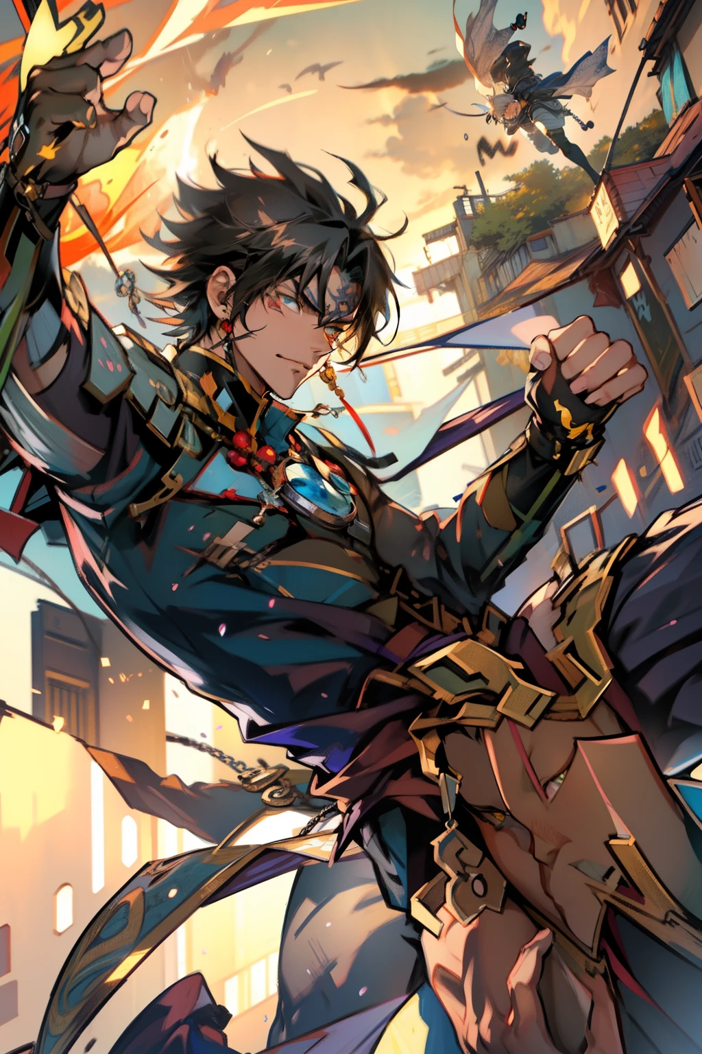 male people,((Masterpiece)), ((Best quality)), Ultra detailed,((illustration)), Dynamic Angle, Detailed light, (Delicate eyes), Floating, 1boy, Male focus, Head, Clothing, Yellow eyes, necklace, tattoo,hijabi sluty, (Forehead:0.8), (ahoge:0.8), jewelry, apathy,Ray, chest muscle, Sexy ,frontage,style of anime4 K, 4K anime wallpaper, Badass anime 8 K, 4 k comic wallpaper, young anime man, Anime boys, Anime wallpapers 4 k, Anime wallpaper 4K, High quality anime art style, Anime moe art style, Anime art wallpaper 8 K, Anime art wallpaper 4 K, RGB lighting