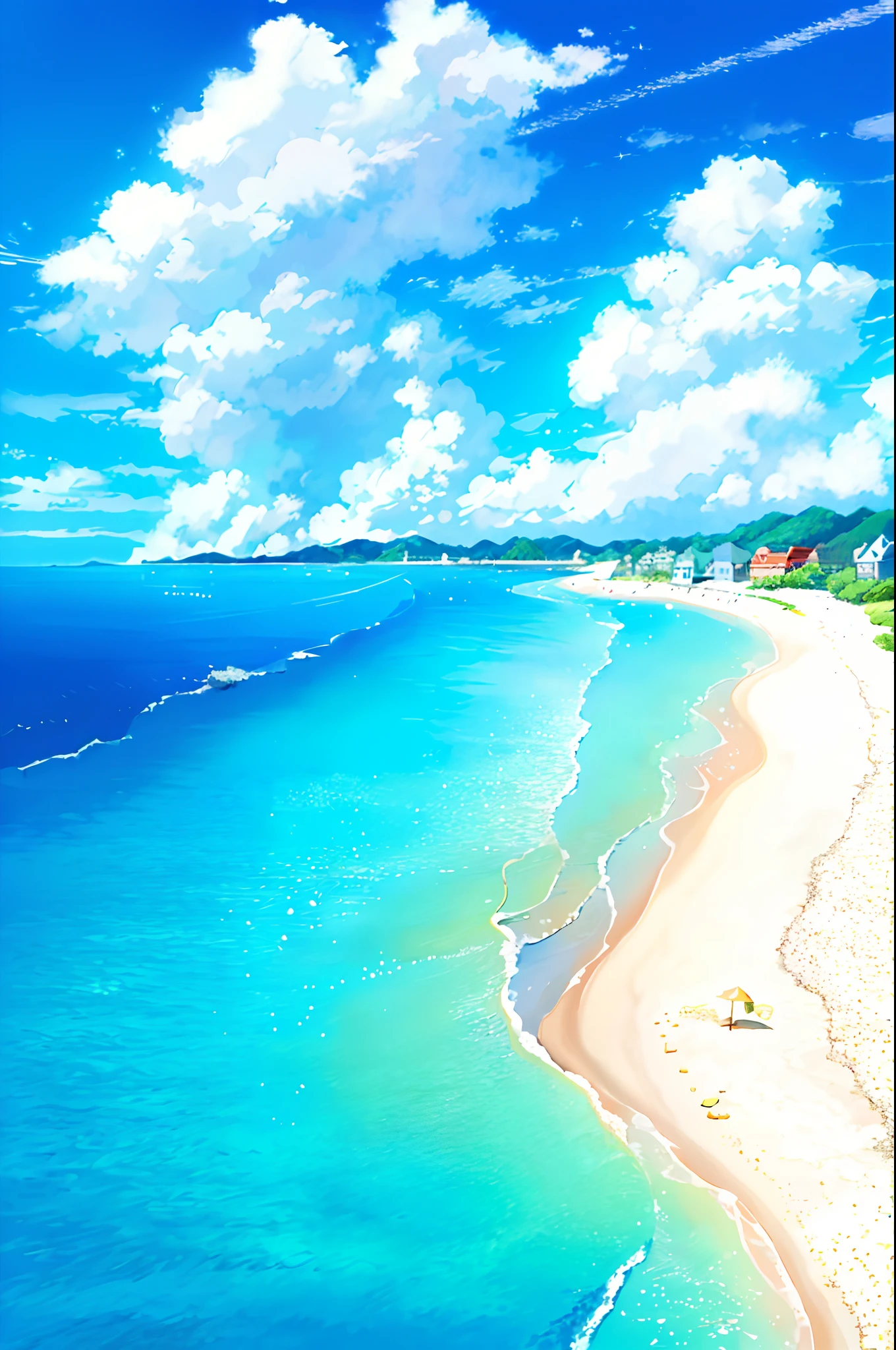 (4K, best quality, masterpiece:1.2),blue sky, cloud,sunny,summer ,beach,seaside