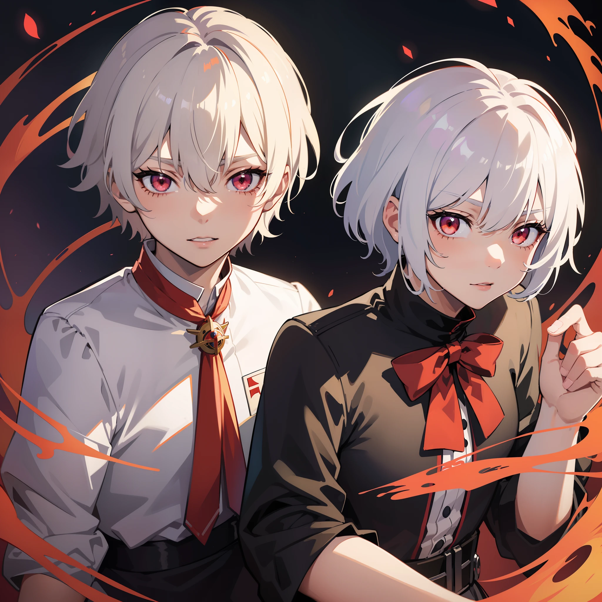 anime girl with very short white hair and glowing red eyes staring at viewer, (portrait), kaworu nagisa, wataru kajika, from girls frontline, ken kaneki, kaneki ken, rin, ( ( ( yoshinari yoh ) ) ), delicate androgynous girl, white haired deity, shikamimi, sakimi chan, (masculine gender presentation)
