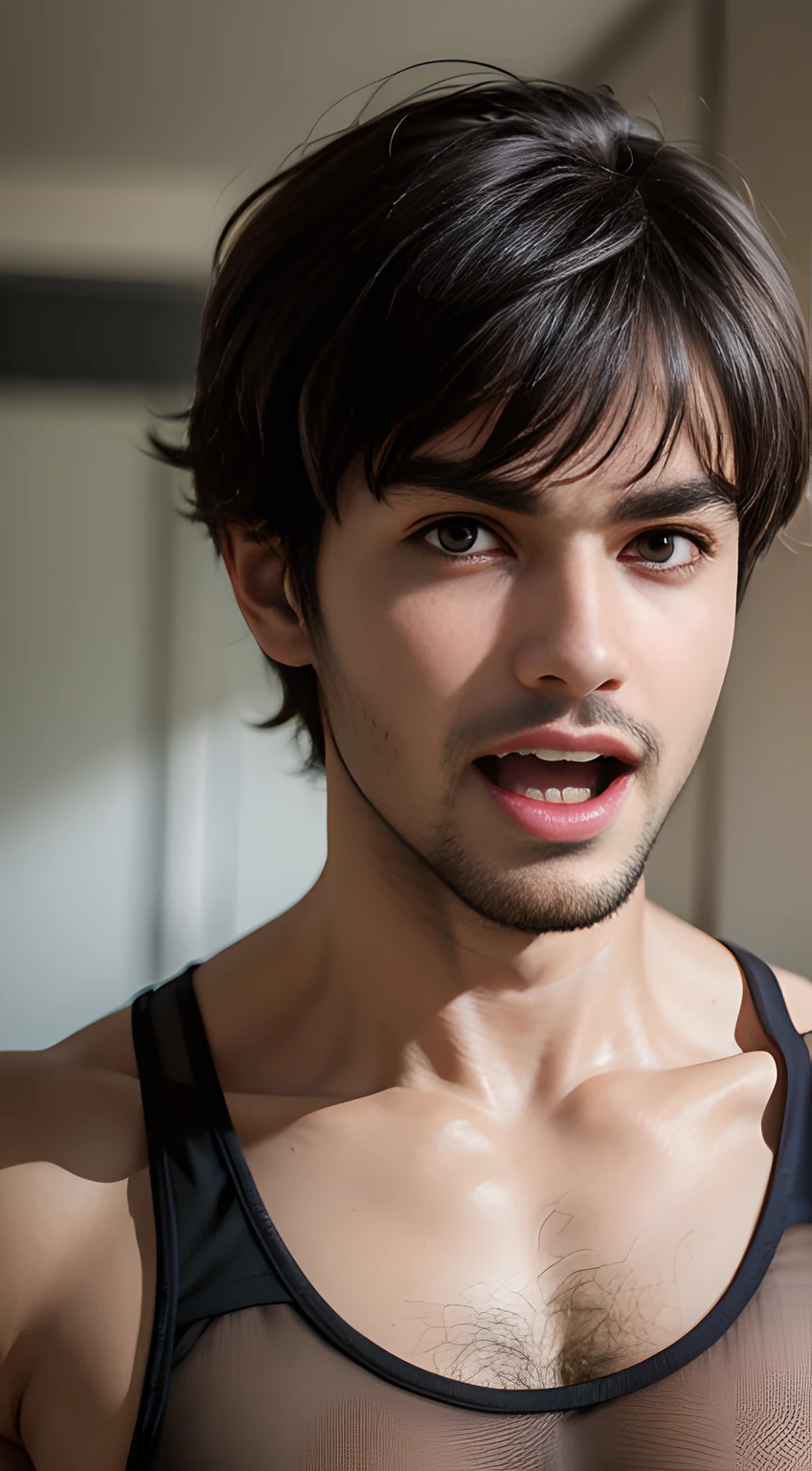 ((Men only)), (head shot), (face only), (Handsome muscular in his 20s), (Marlon Teixeira), (Laughing with a big, open mouth), wearing red tank top, (detaile: 1 in 1), Natural muscles, HIG quality, beautidful eyes, (Detailed face and eyes), (Face、: 1 / 2), Noise, Real Photographics、... ................................................................................................................PSD, Sharp Focus, High resolution 8K, realisitic & Professional Photography, 8K UHD, Soft lighting, High quality, Film grain, FujifilmXT3