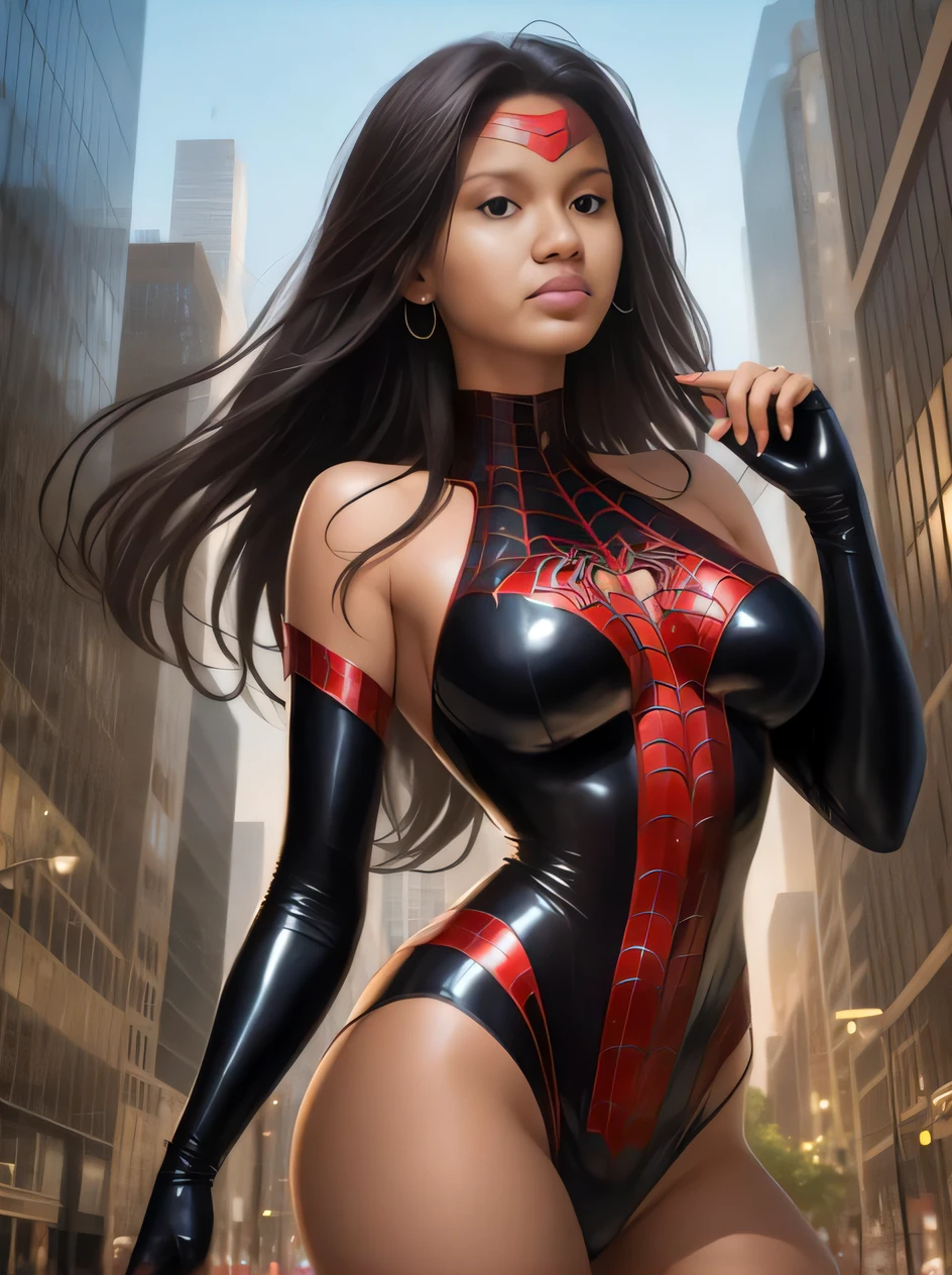 A woman in a spider suit - man is posing in the middle of a city, ( ( Mulher-Aranha ) ), Alena Aenami e Artgerm, no estilo Artgerm, Modelo IG | Artgerm, Mulher Aranha, Artgerm extremamente detalhado, desenhado no estilo de Artgerm, estilo Artgerm, estilo Artgerm