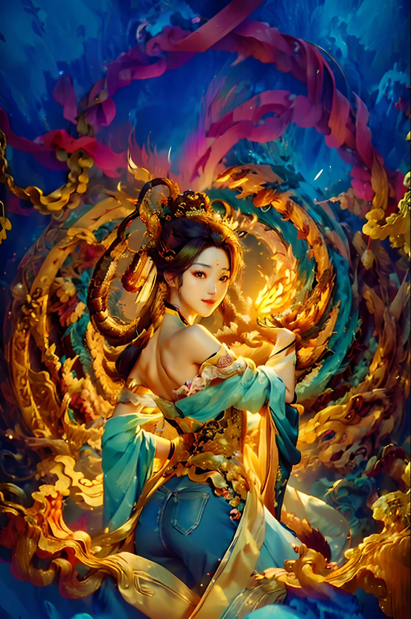 Zhong Fenghua, gorgeous hanfu, official art, Unity 8k wallpaper, super detailed, beautiful beauty, masterpiece, best quality, (tangled, tangled, tangled), (fractal art: 1.4), (character center: 1.3), 1 girl, dragon rape girl, dragon foot inserted into ass, back in ,dragon foot pierced ass, shocking domineering chinese dragon, detailed dragon head, black hair, long ponytail, Chinese, off-the-shoulder,, very detailed, dynamic angle, denim shot, (most beautiful form of chaos), ethereal, (bright colors), oc , (half: 1.2), China, (Thangka Feitian: 1.5), (Ribbon: 1.3), (Dream: 1.5), (Hanfu: 1.5), Chinese dragon, Chinese phoenix, (smile: 0.5), (Chinese god), (masterpiece, top quality, best quality, ultimate detail, highest detail, official art, beauty and aesthetics: 1.2), golden ratio, full composition