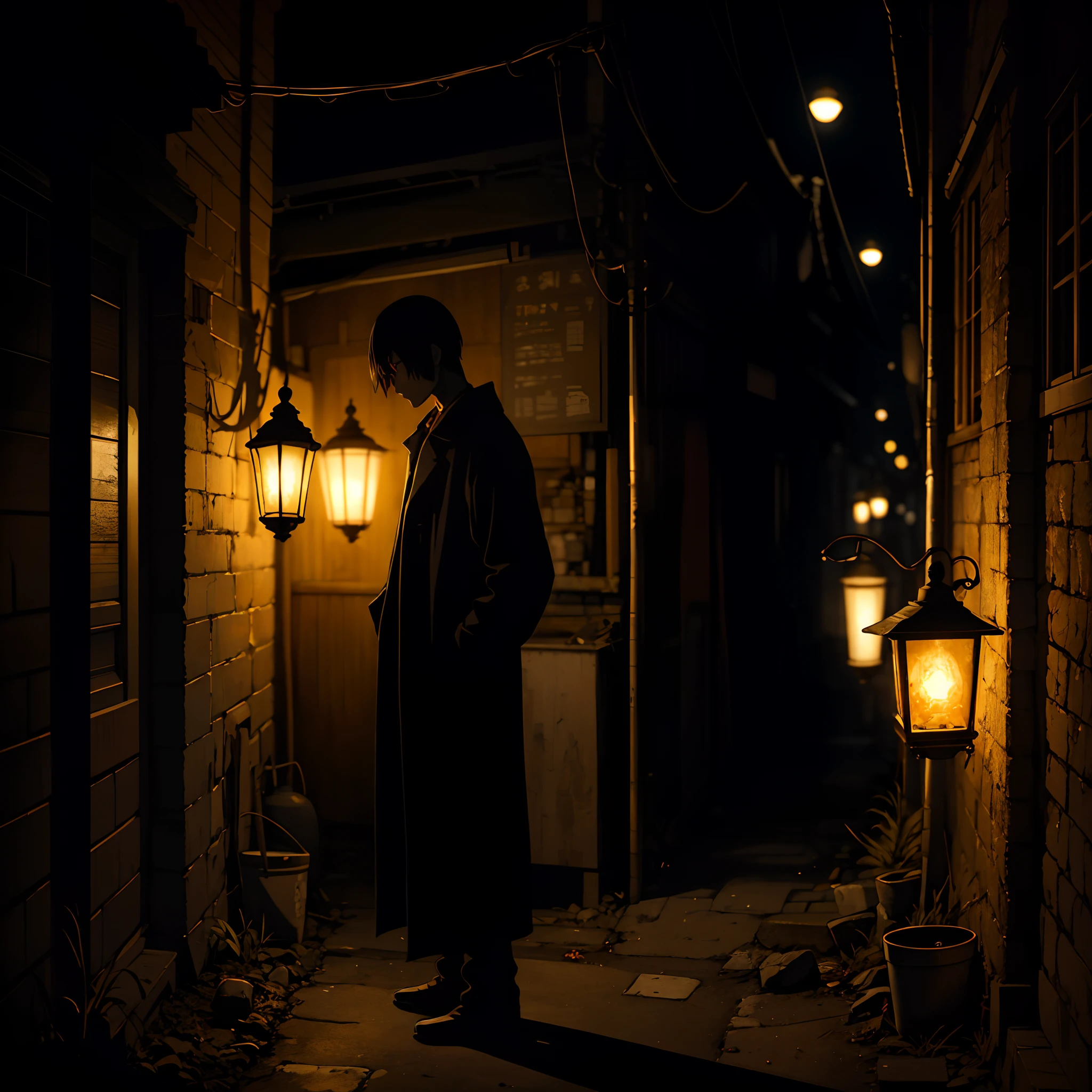 In deep alleys，In the dim light of the kerosene lamp，A figure stood quietly，The darkness obscured his details，And the unknown is the source of all fear。