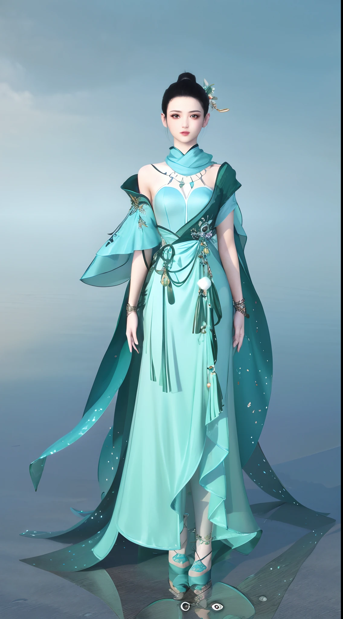 1 woman（Clear face）、Full body standing painting，独奏，Gorgeous dress、silkouette，Transparent background，Game character costume design，high detal，cinematic colorgrade，Ultra photo realsisim，Digital SLR，white backgrounid，Ultra-high resolution，Sharp focus，tmasterpiece，hdr，8K，（The is very detailed的 CG unified 8k 壁纸）