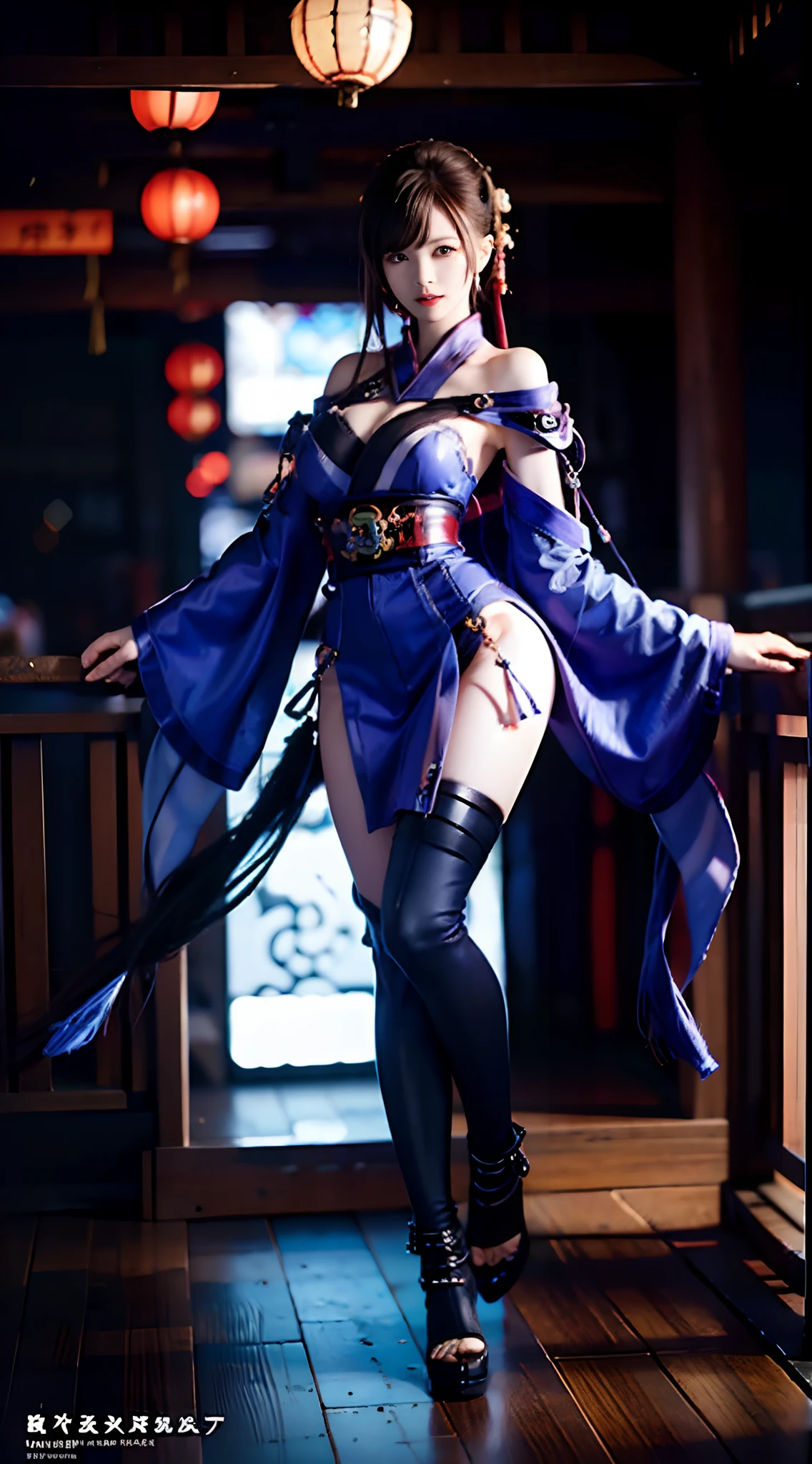 japanaese girl,komono,cyber punk perssonage,Ambient light,zodiac girl's,punk,Full body like,whole body display,Exposing thighs,Oversized bust