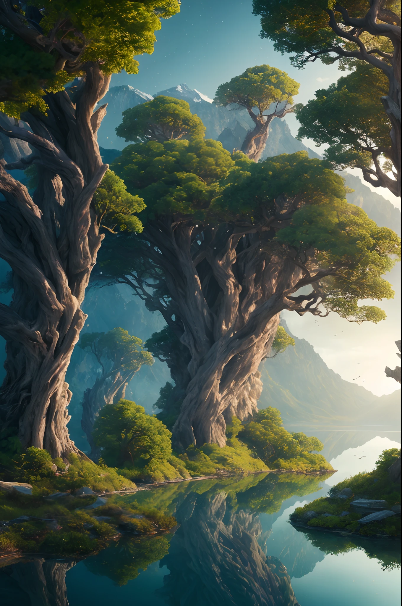 masterpiece, best quality, high quality, extremely detailed CG unity 8k wallpaper,landscape with Visual Weight ,A place with a very vast nature with big trees and lots of vegetation,fat,lovely,Lake Baikal,holly,PSX GRAPHICS,award winning photography, Bokeh, Depth of Field, HDR, bloom, Chromatic Aberration ,Photorealistic,extremely detailed, trending on artstation, trending on CGsociety, Intricate, High Detail, dramatic, art by midjourney