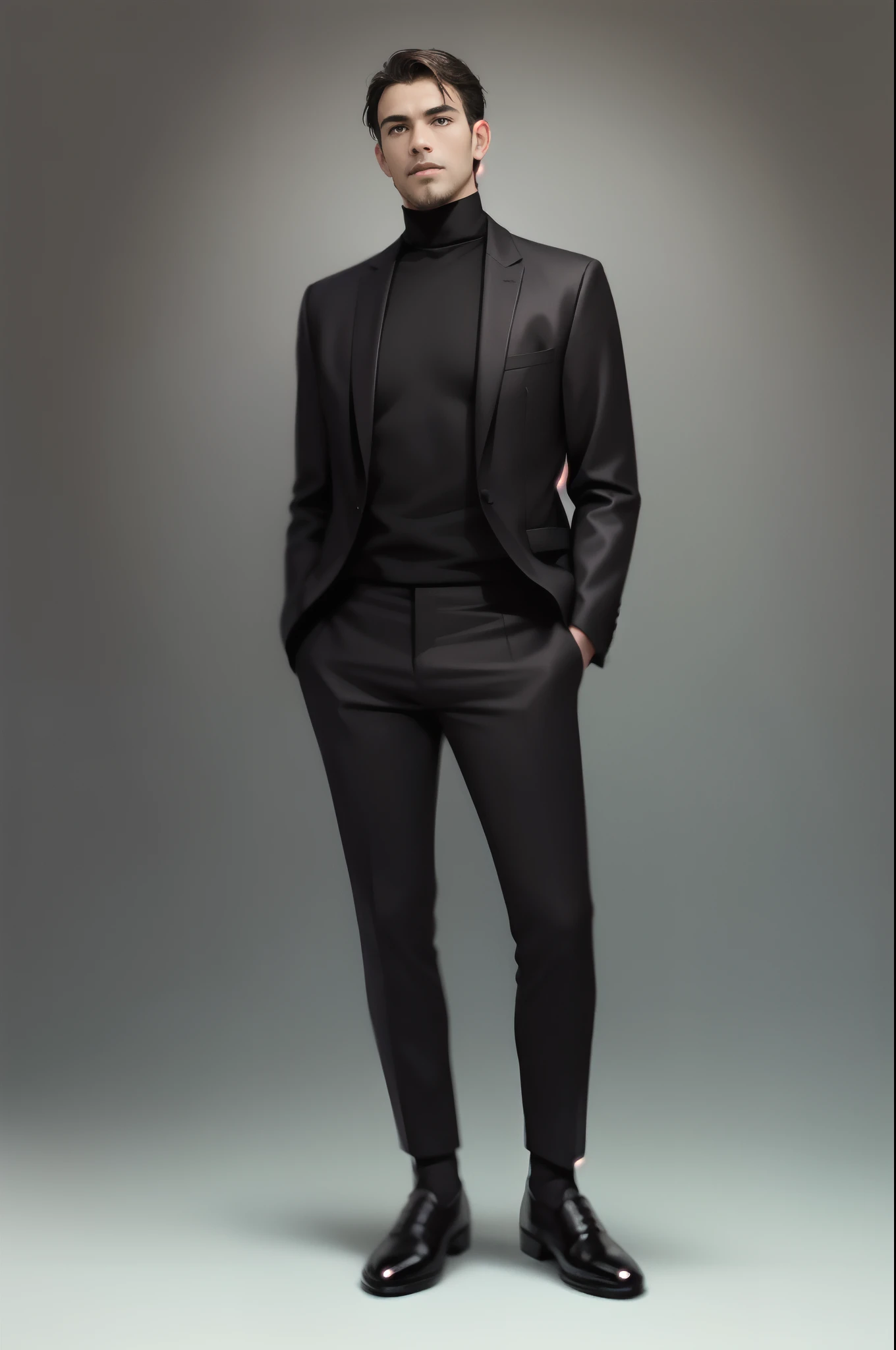 Full body photo of a man in a speech，He wears a privately tailored suit，Very nice leather shoes