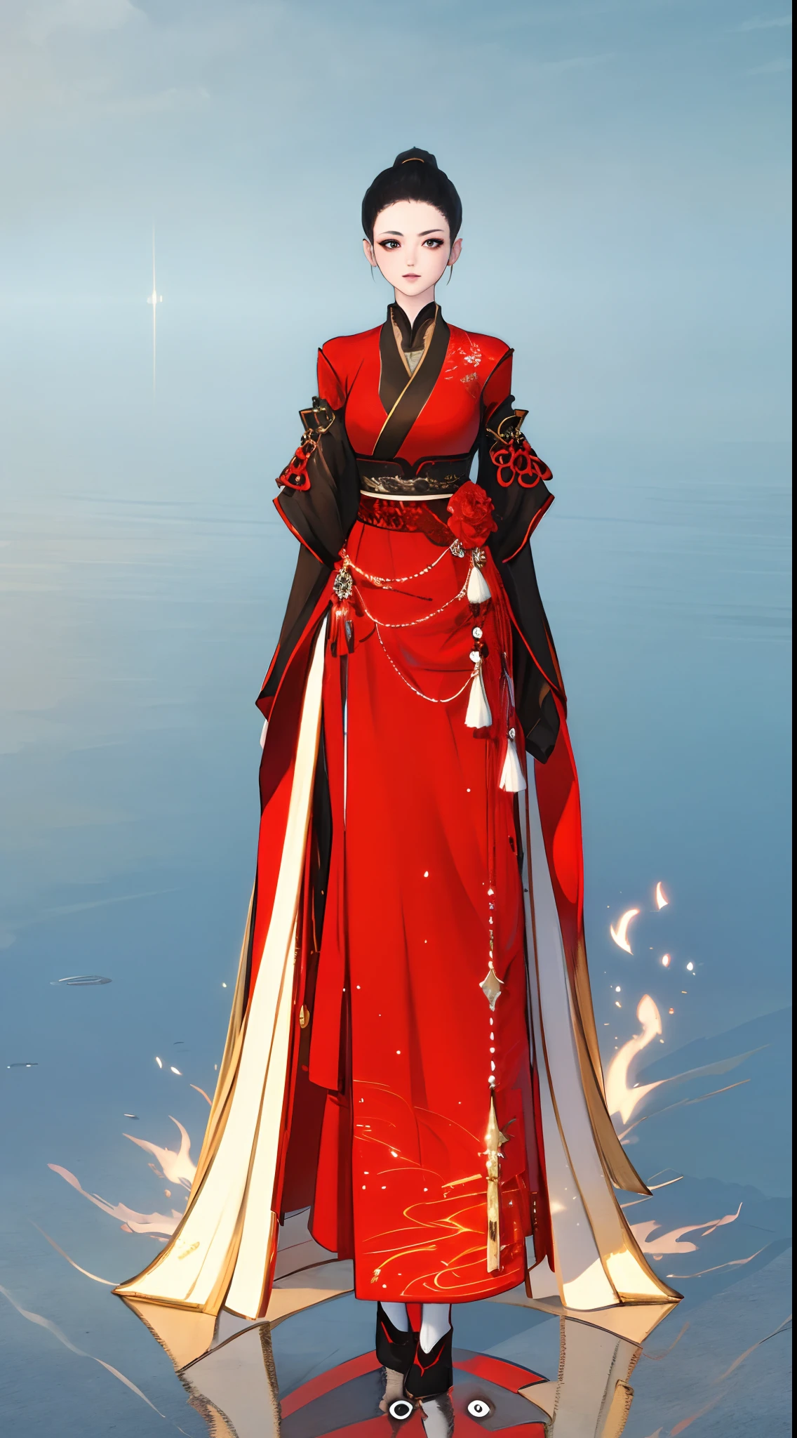 1 woman,Clear face,Full body standing painting,独奏,Gorgeous dress,Transparent background,Game character costume design,Gorgeous particle effects,high detal,white backgrounid,超高分辨率,sharp-focus,tmasterpiece,hdr,8K CG unified 8k wallpaper