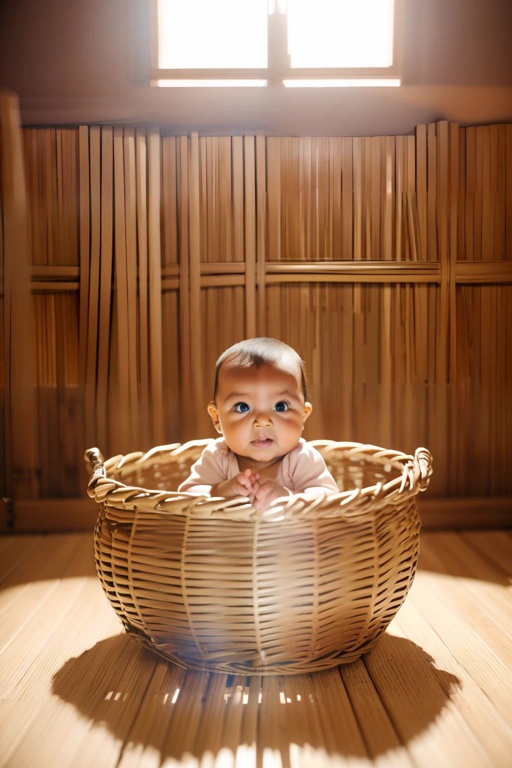 guttonervision8, photographybde studio of a 1--old ide A basket made of straw and bamboo on top of a table, (hiper-realismo :1.3), (fotorrealista, 8k, uhd: 1.3), (hiper detalhado :1.2), fotografia de estudio com tecnica chiaroscuro