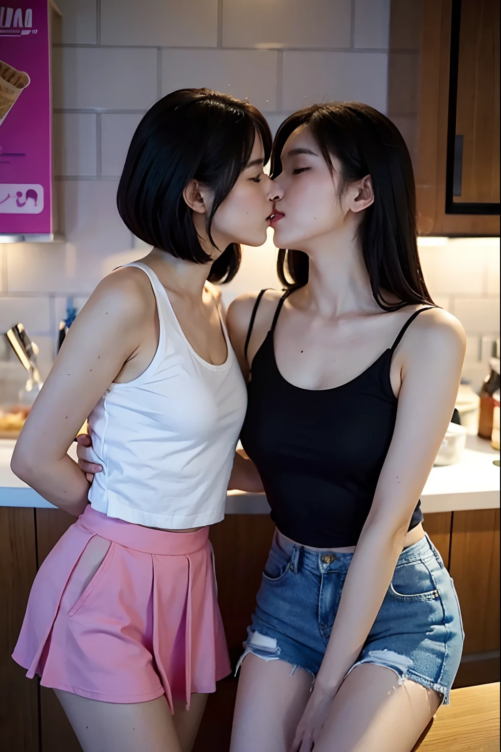 2 women having fun in the ice cream shop, lewd:1,2, hentai:1,2, NSFW:1,2, lesbian yuri:1,2, kissing, blushing, wearing tank tops and skirts