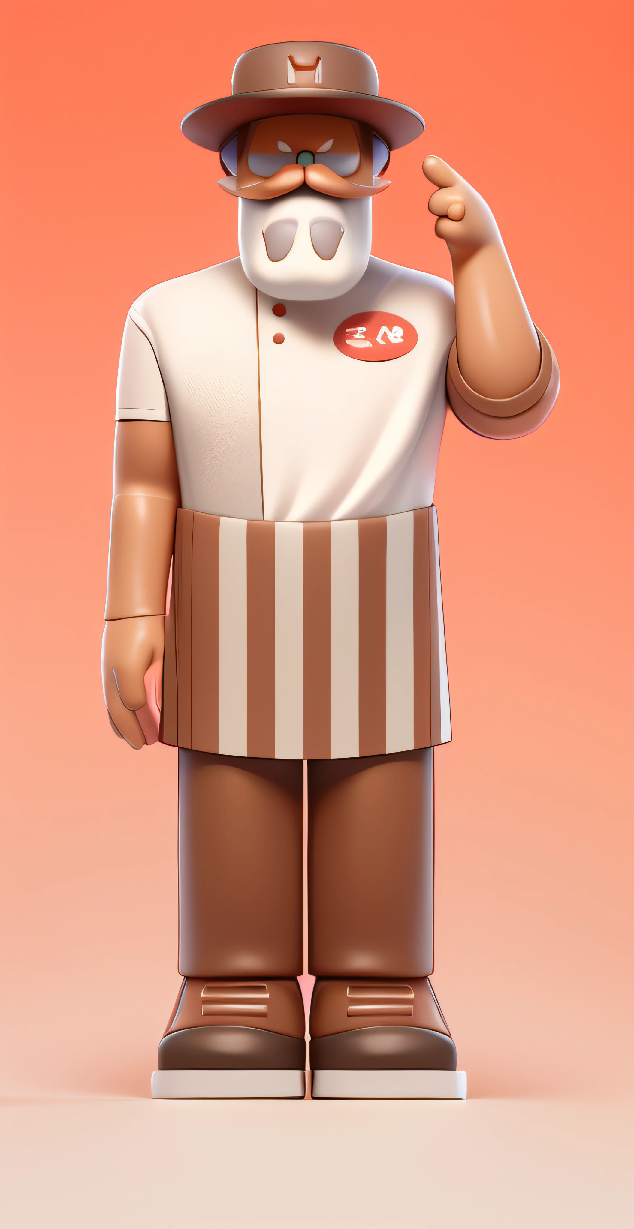 3dcharacter,(1人,Wrinkled face,old male:1.2),__eyecolor__The eye,greys__hair-male__,,Wallet,(full bodyesbian:1.2),White top, Striped apron, simple backgound,tmasterpiece,best qualtiy,(Light red gradient background:1.1)