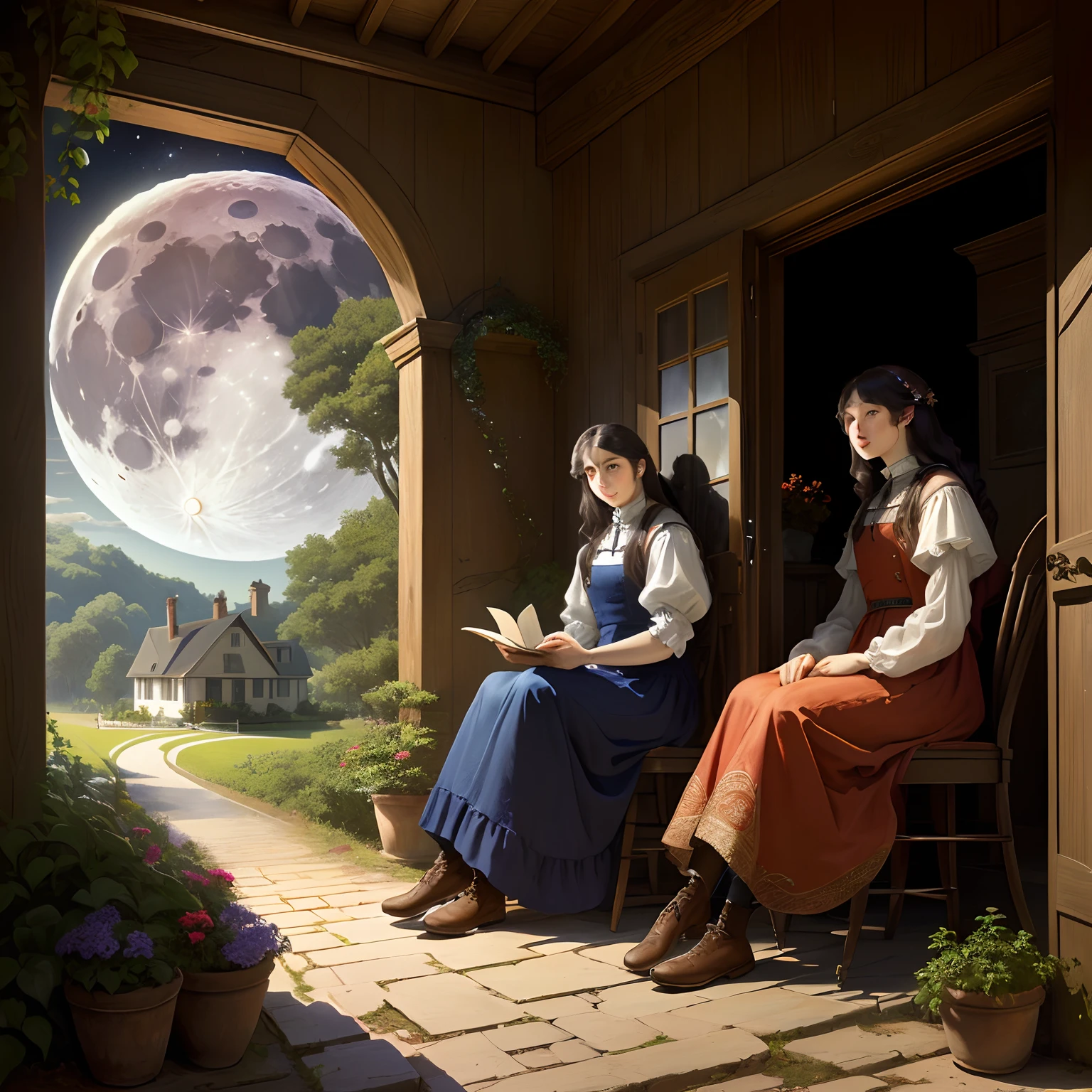 People sitting on the house,themoon,bacchus