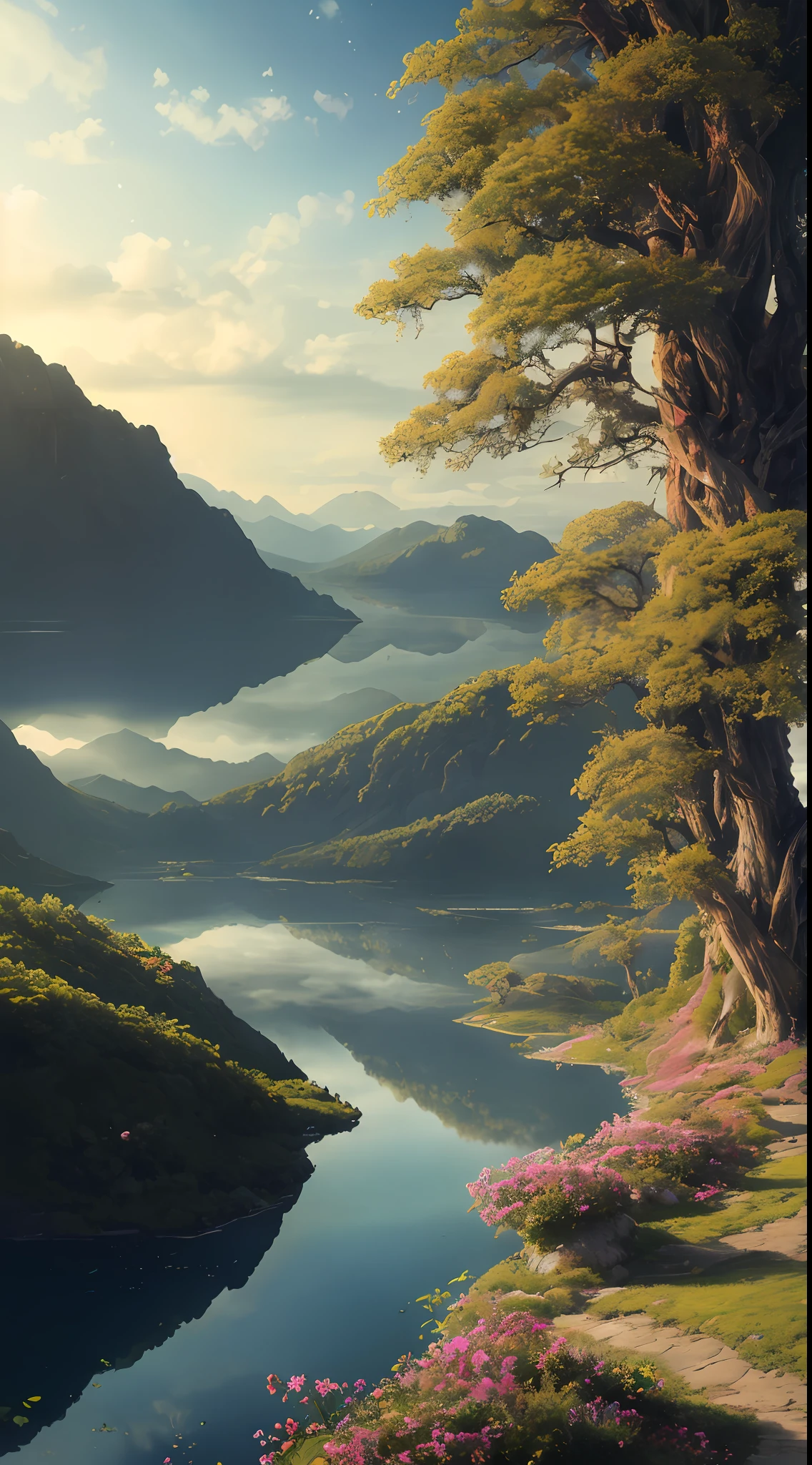 masterpiece, best quality, high quality, extremely detailed CG unity 8k wallpaper,landscape with Visual Weight ,A place with a very vast nature with big trees , trees, lovely,Lake Baikal,holly,PSX GRAPHICS,award winning photography, Bokeh, Depth of Field, HDR, bloom, Chromatic Aberration ,Photorealistic,extremely detailed, trending on artstation, trending on CGsociety, Intricate, High Detail, dramatic, art by midjourney