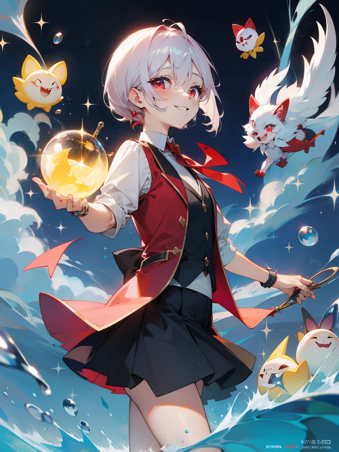 Sparkling eyes、mischievous smile、Red eyes