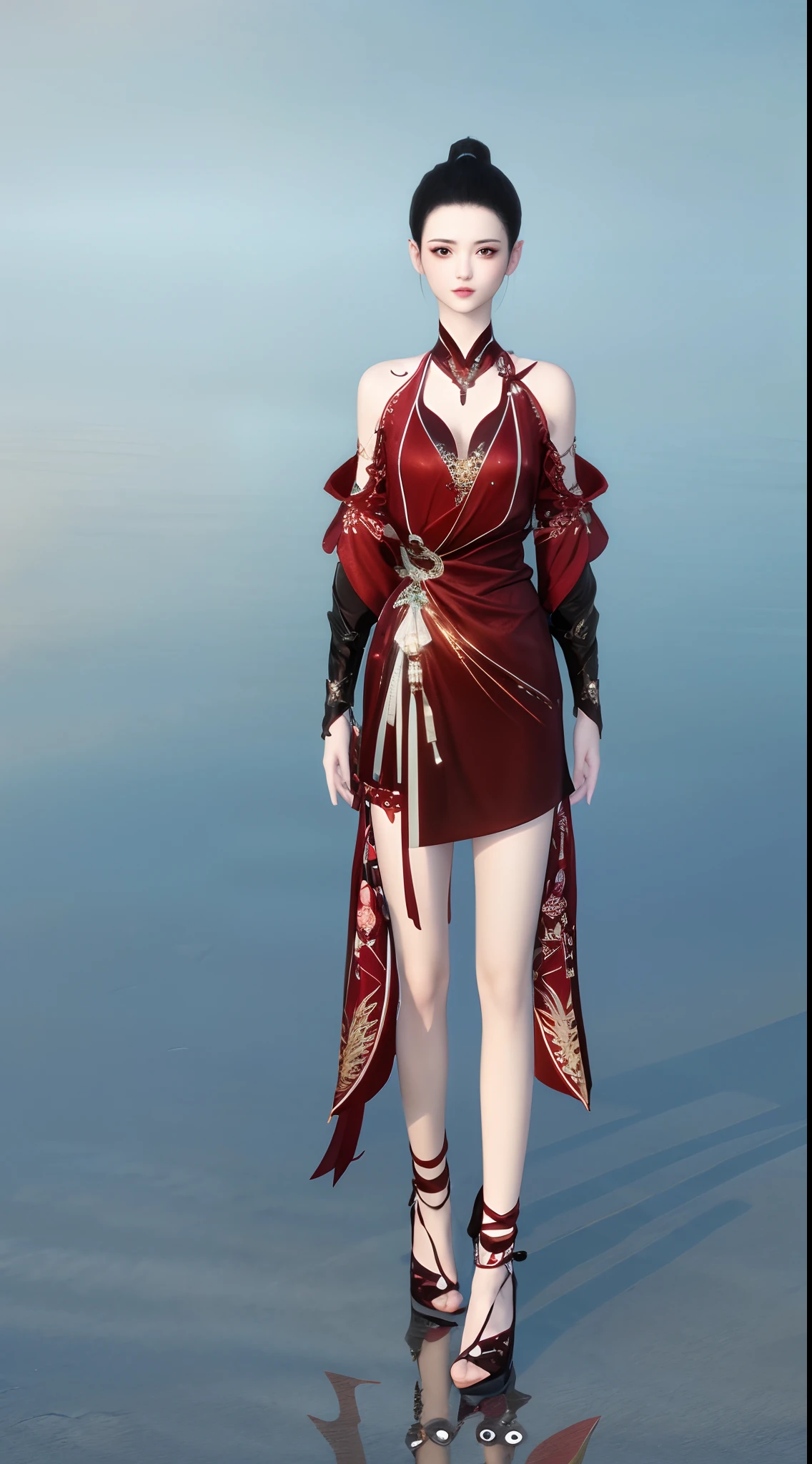 1 woman(Clear face)、Full body standing painting,独奏,Gorgeous slip dress,Transparent background,Game character costume design,Complex patterns,high detal,cinematic colorgrade,Ultra photo realsisim,Digital SLR,white backgrounid,Ultra-high resolution,Sharp focus,tmasterpiece,hdr,8K,(The is very detailed的 CG unified 8k 壁纸)