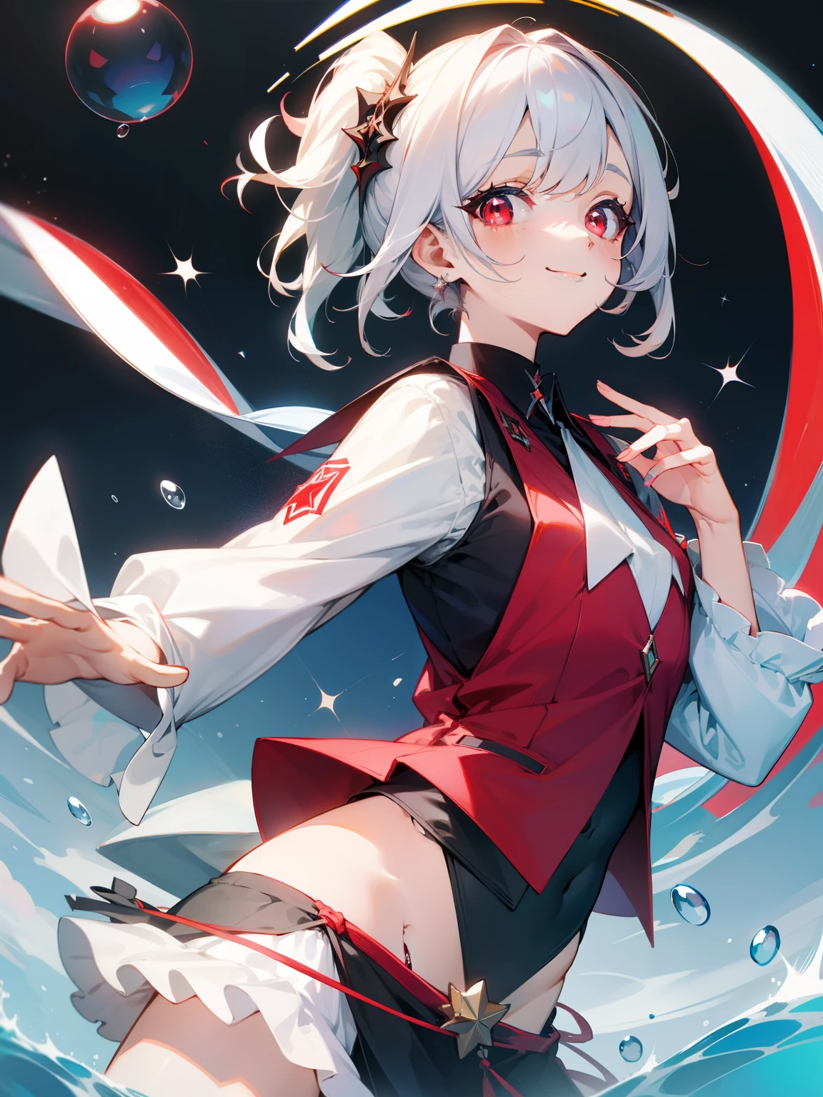 Sparkling eyes、a smile、Red eyes